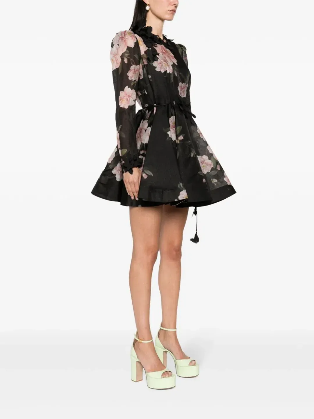 Zimmermann Natura Liftoff Mini Dress in Black Camellia Size AU 14  for rent on The Volte - main image