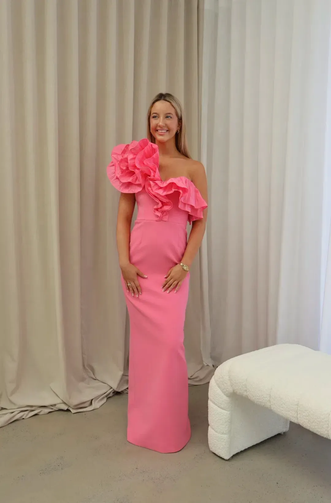 Rebecca Vallance Rosita Gown Shrimp Pink Size AU 8 for rent on The Volte - main image