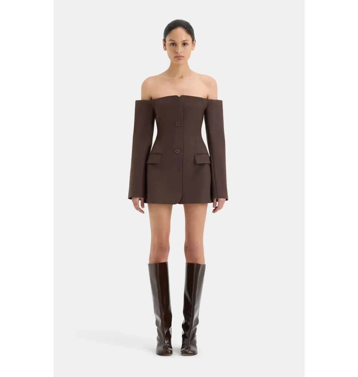 Sir The Label Sandrine Tailored Mini Dress Chocolate Size AU 8 - Image 1