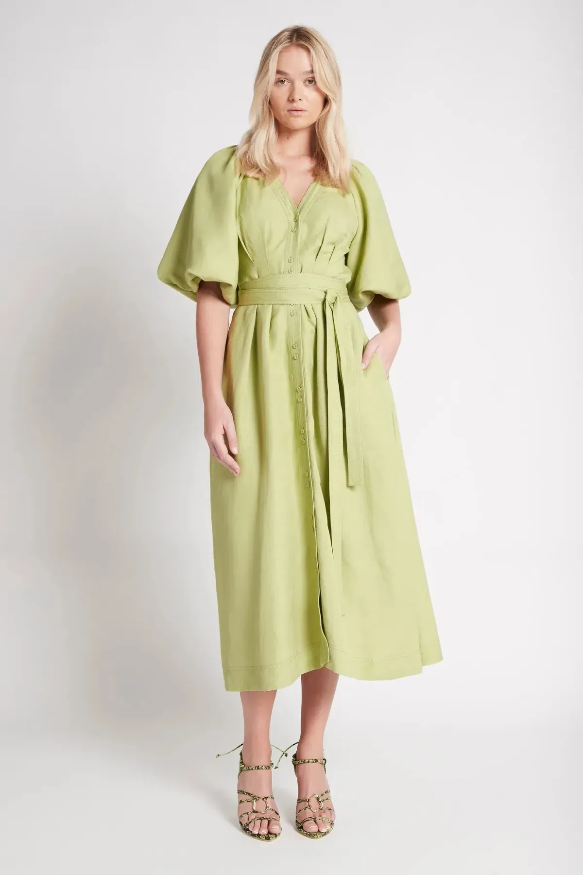 Aje Evermore Midi Dress Bayleaf Green Size 8  - Image 1