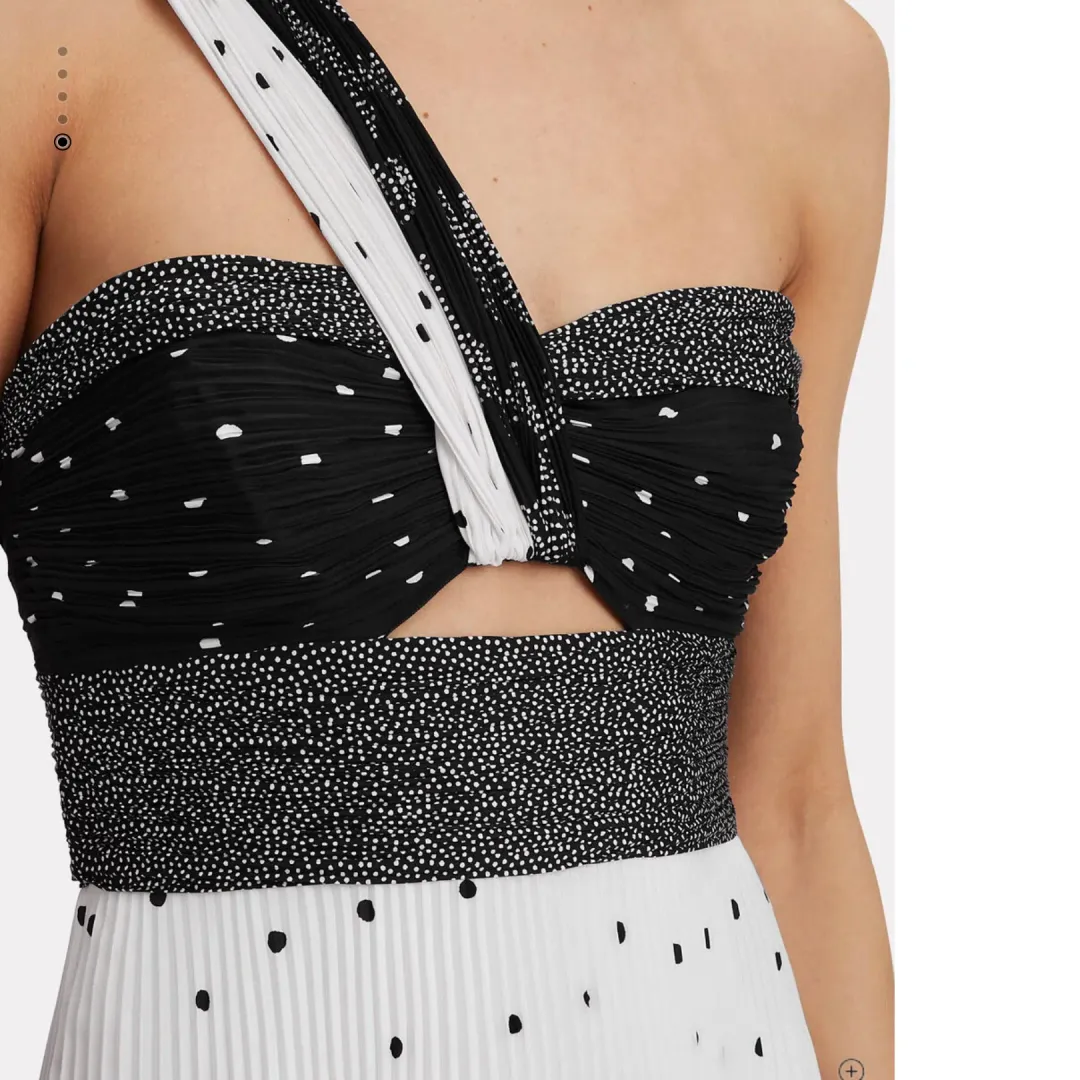 A.L.C. Aurora Pleated One Shoulder Midi Dress White Black Size AU 8 for rent on The Volte - main image