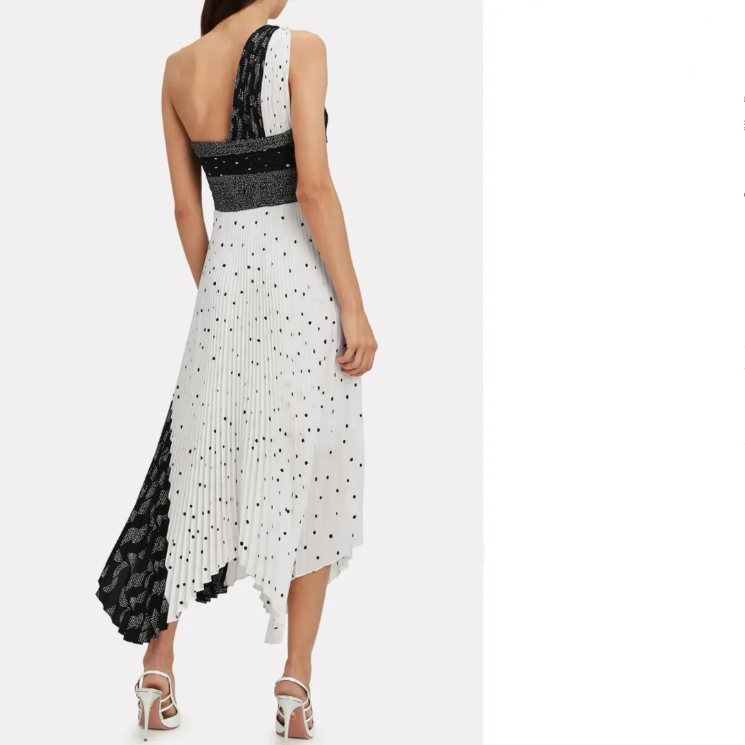 A.L.C. Aurora Pleated One Shoulder Midi Dress White Black Size AU 8 for rent on The Volte - main image