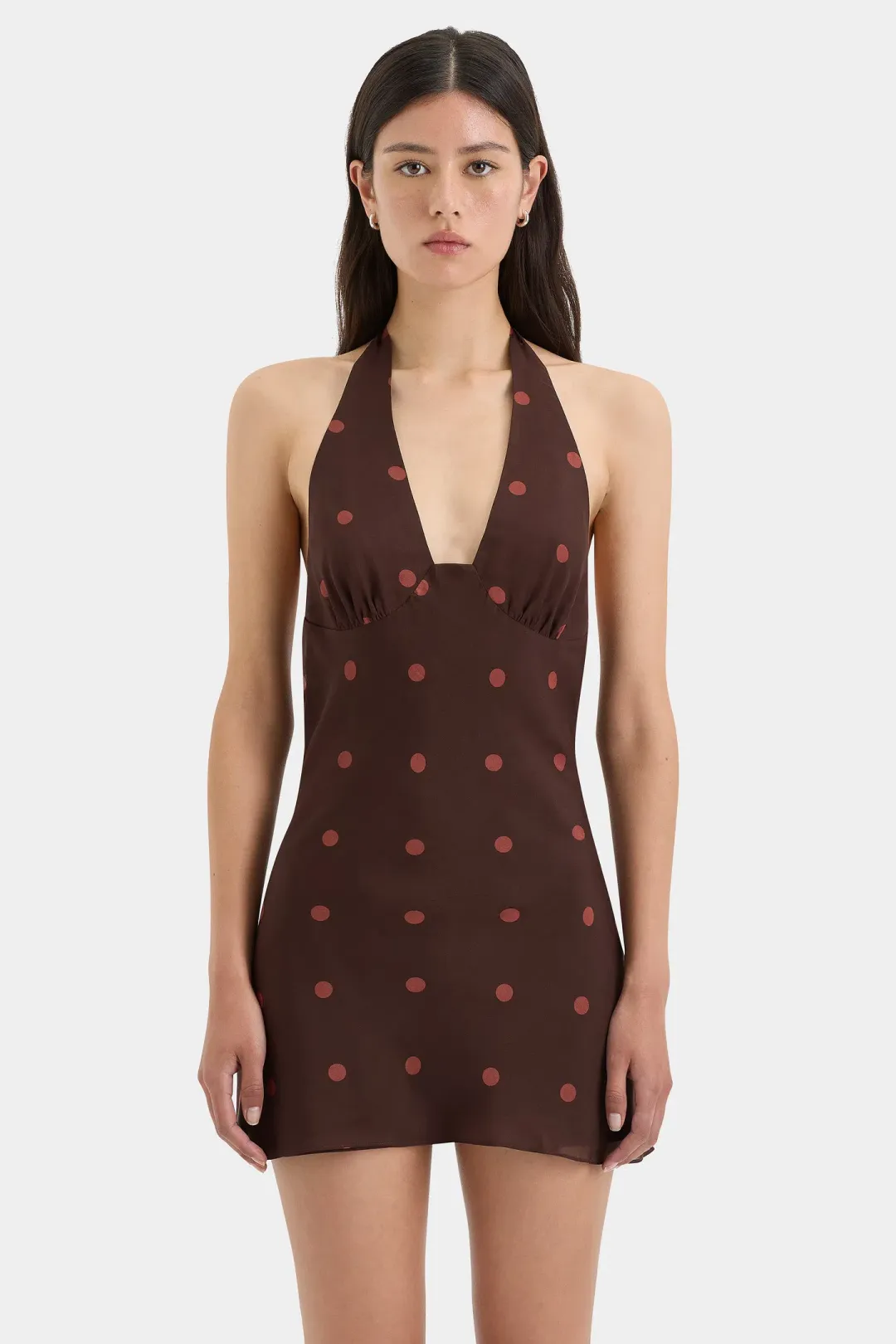 Sir the Label Toni Halter Mini Dress Chocolate Dot Size 1 / AU 8 for rent on The Volte - main image