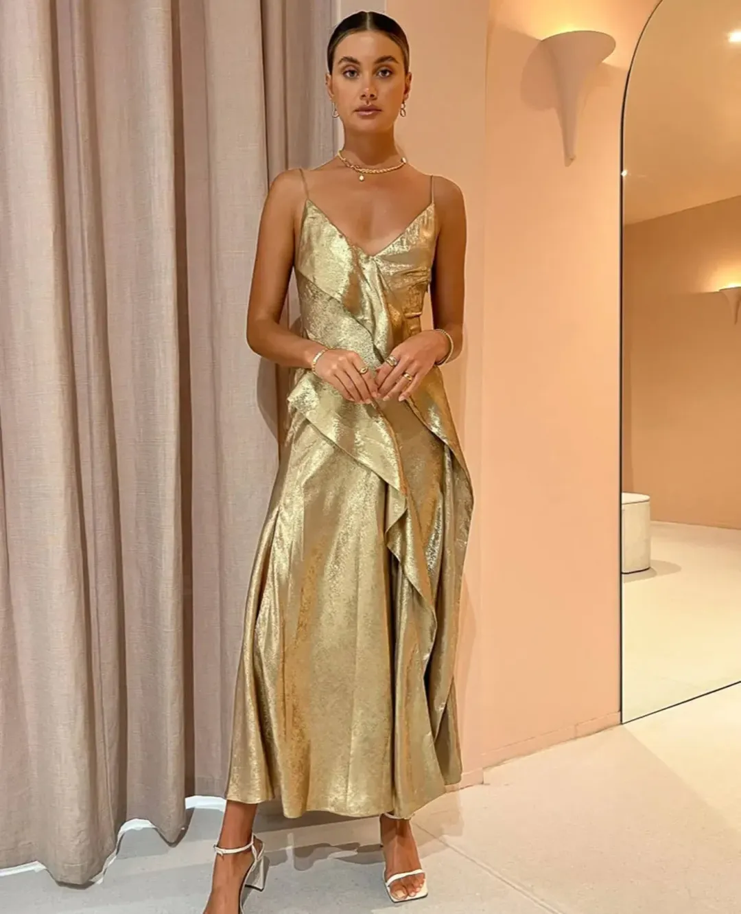 Acler Queensbridge Dress In Golden Size AU 14 for rent on The Volte - main image