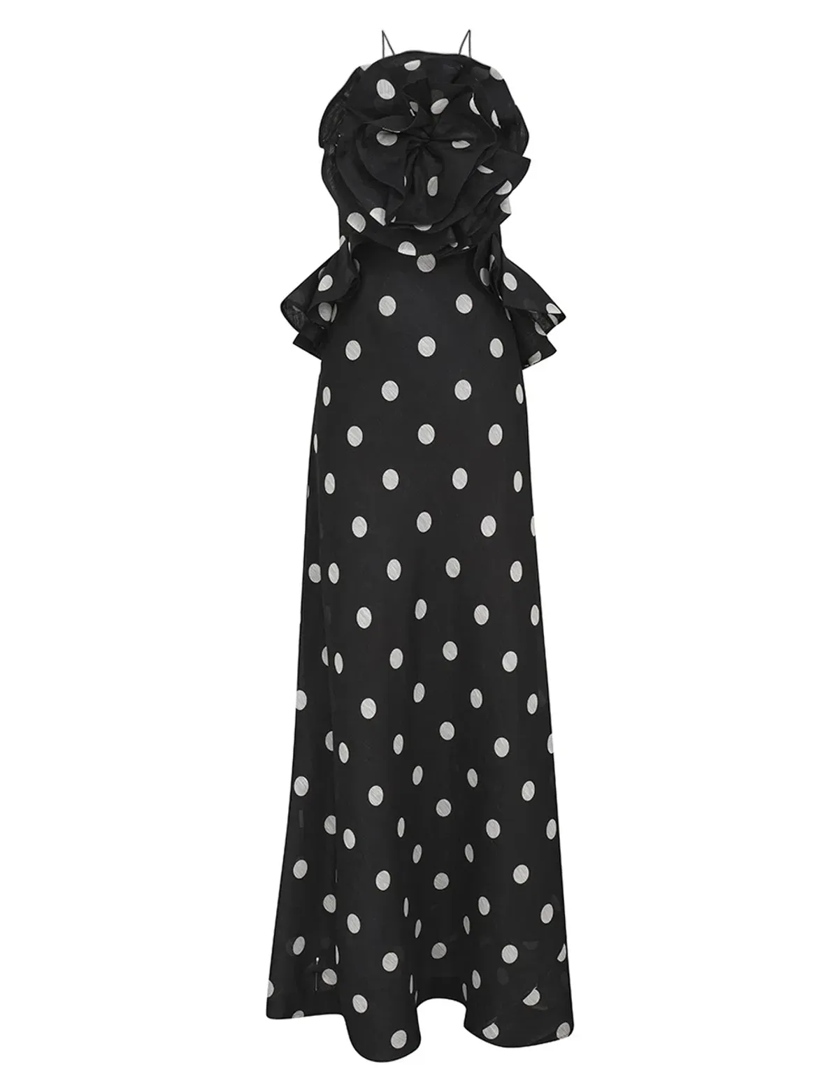 Zimmermann Crush Ruffle Halter Maxi Gown Black/Cream Dot Size 1 / AU 10 - Image 4