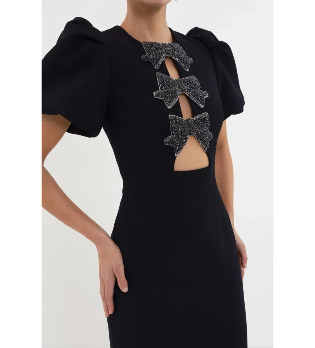 Rebecca Vallance Eliana Puff Sleeve Midi Dress Black Size AU 14 for rent on The Volte - main image