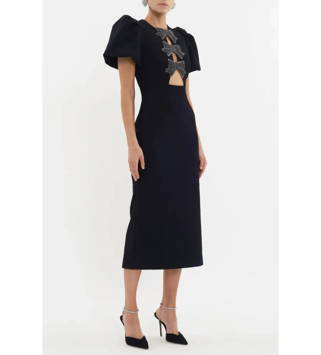 Rebecca Vallance Eliana Puff Sleeve Midi Dress Black Size AU 14 for rent on The Volte - main image