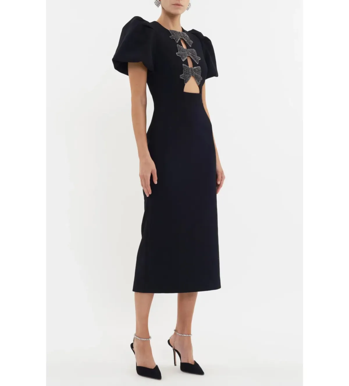 Rebecca Vallance Eliana Puff Sleeve Midi Dress Black Size AU 14 - Image 2