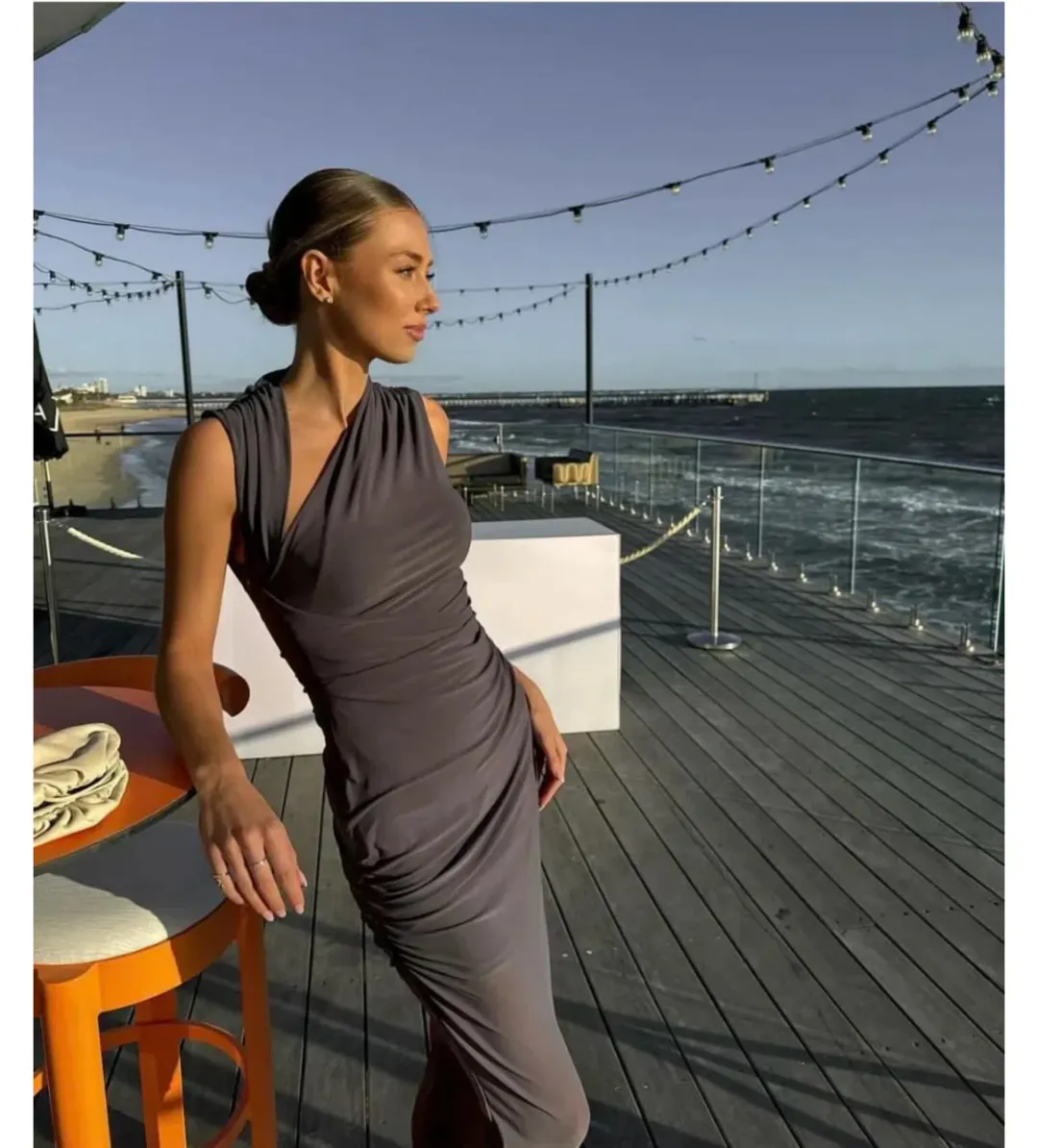 Misha Tillie Mesh Midi Dress in Slate Size 8 for rent on The Volte - main image
