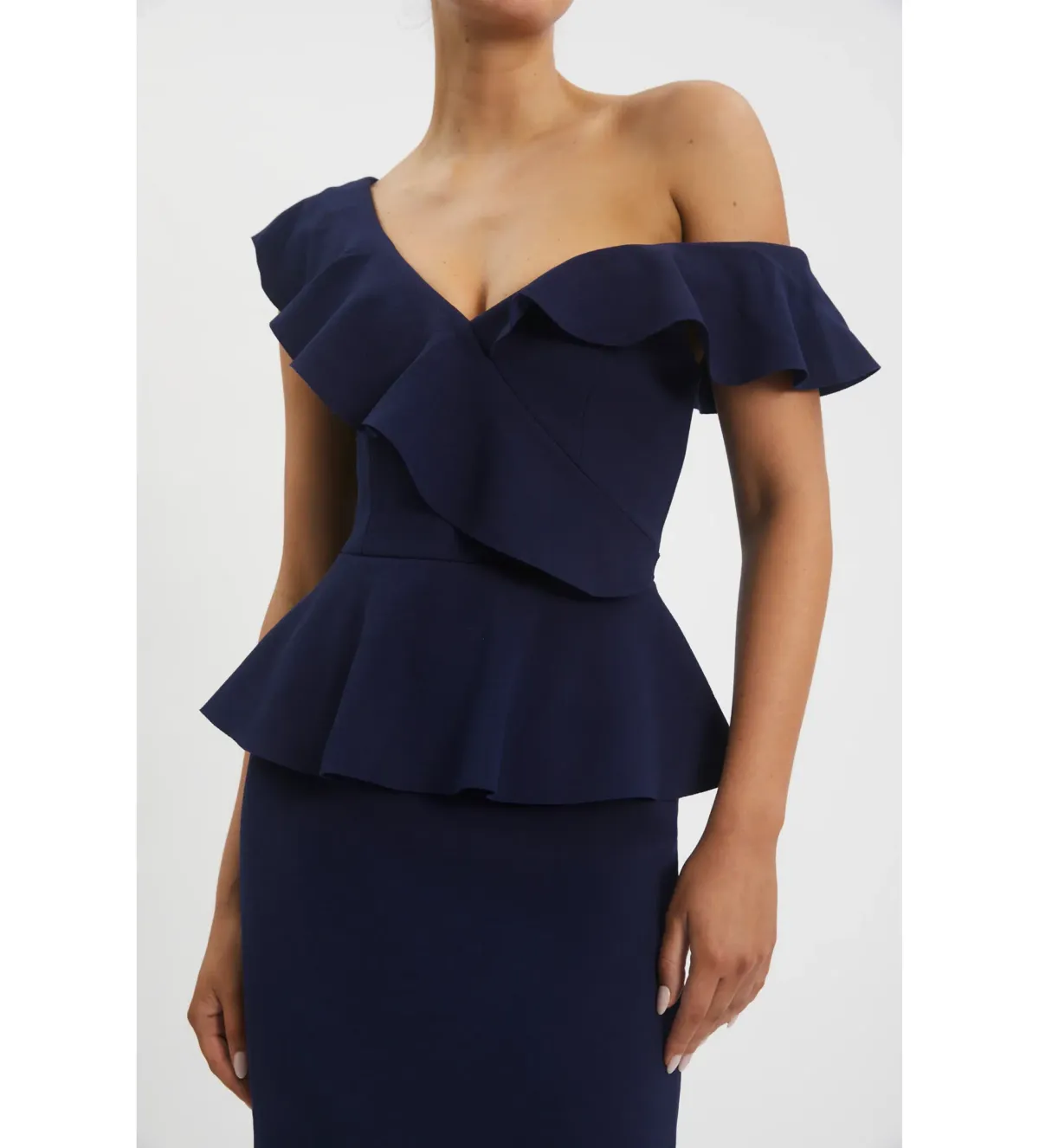 Rebecca Vallance Grace Frill Midi Dress Navy Size AU 10 - Image 3