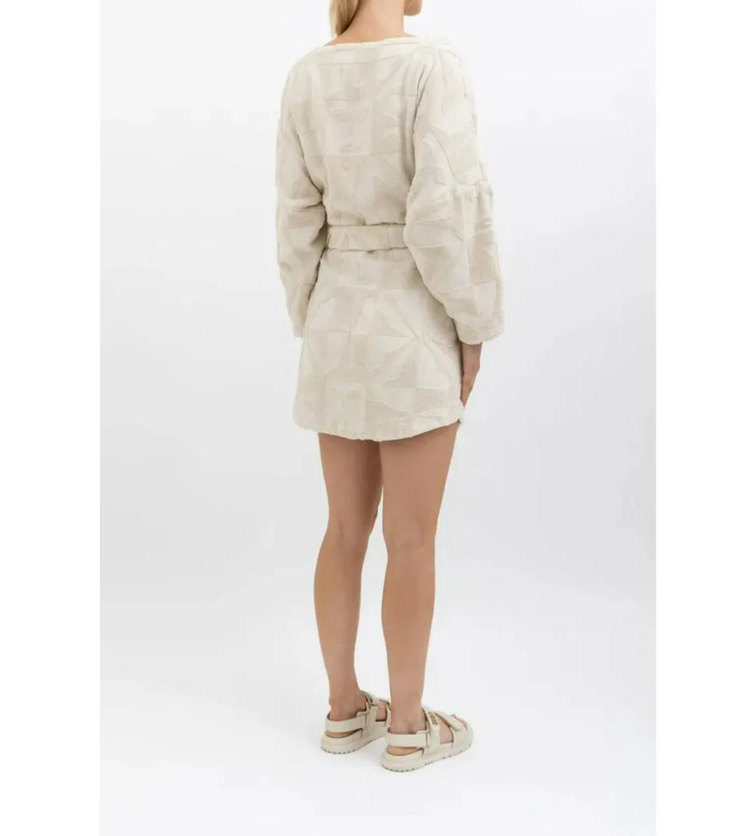 Lucy Folk Towelling Long Sleeve Mini Dress Skyline Ecru Size S / AU 8  for rent on The Volte - main image