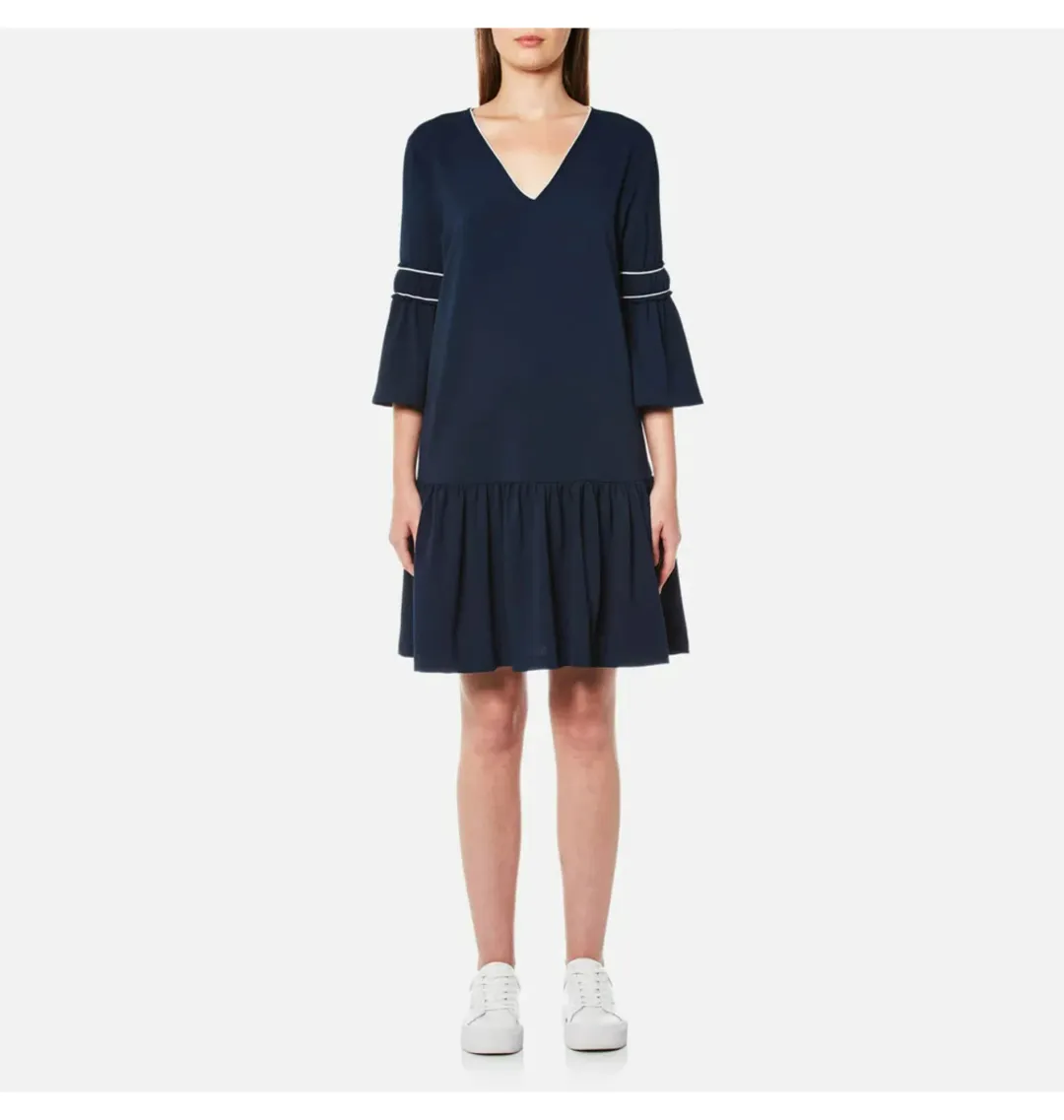 Ganni Clark Dress Total Eclipse Bell Sleeves Navy Blue Size 38  / AU 10 for rent on The Volte - main image