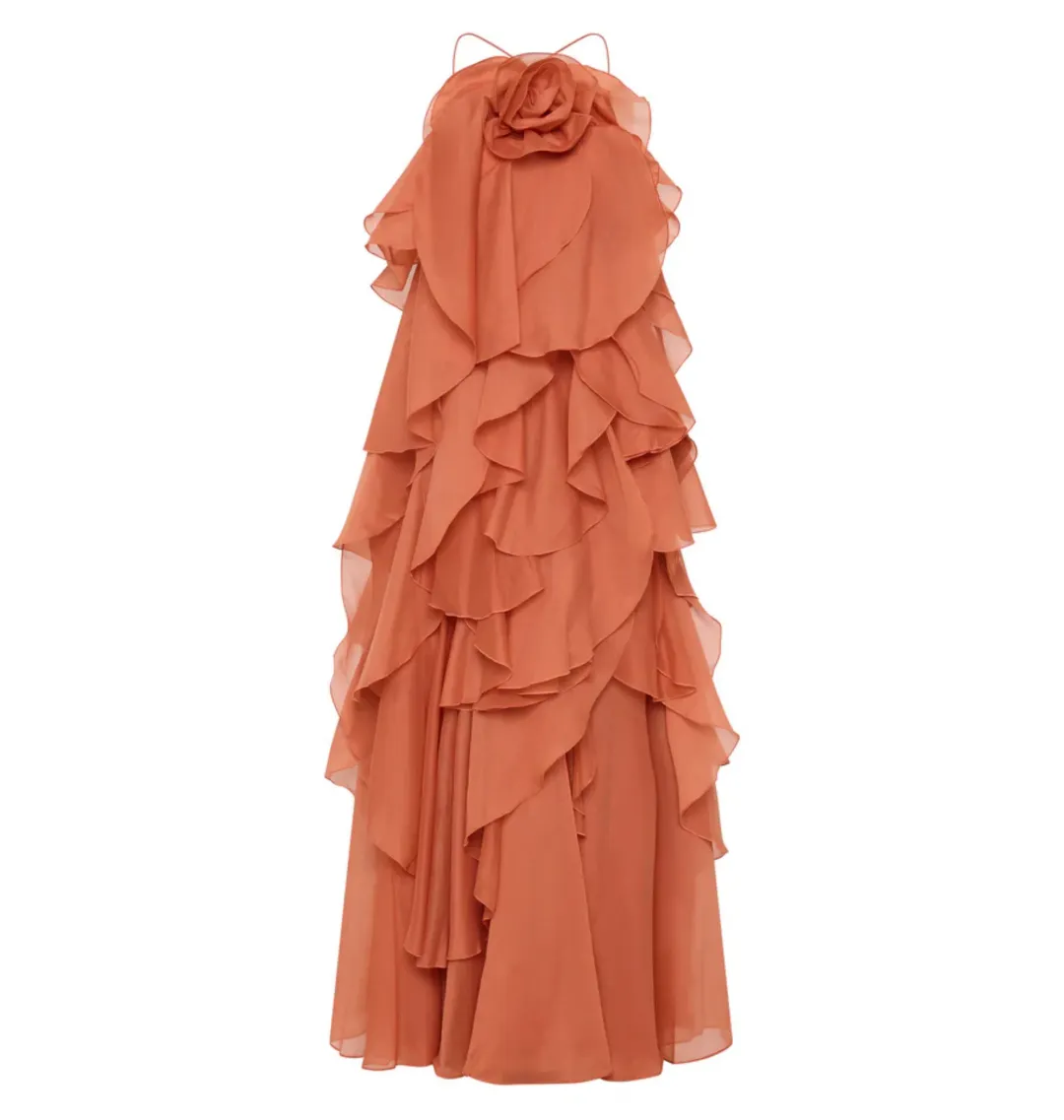 Aje Pandorea Layered Maxi Dress Coral Clay Size AU 8 for rent on The Volte - main image