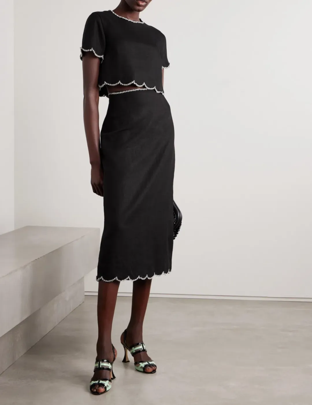 Zimmermann Crush Scallop Top and Skirt Size 0P / AU 6 Set in Black for rent on The Volte - main image