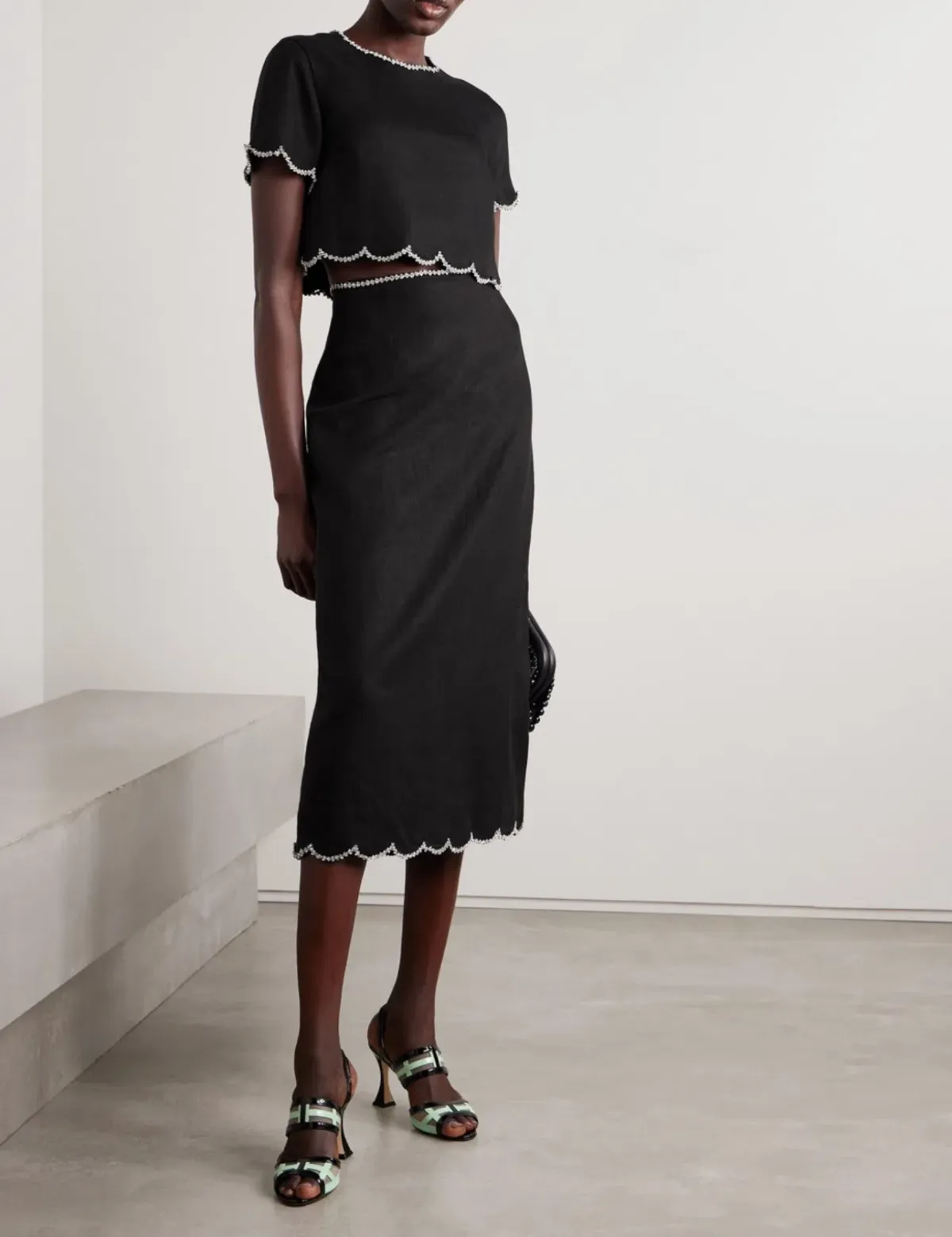 Zimmermann Crush Scallop Top and Skirt Size 0P / AU 6 Set in Black - Image 1