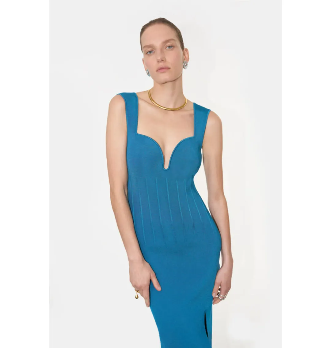 Galvan London Electra Stretch Knit Midi Dress Electric Blue Size XL AU 14 for rent on The Volte - main image