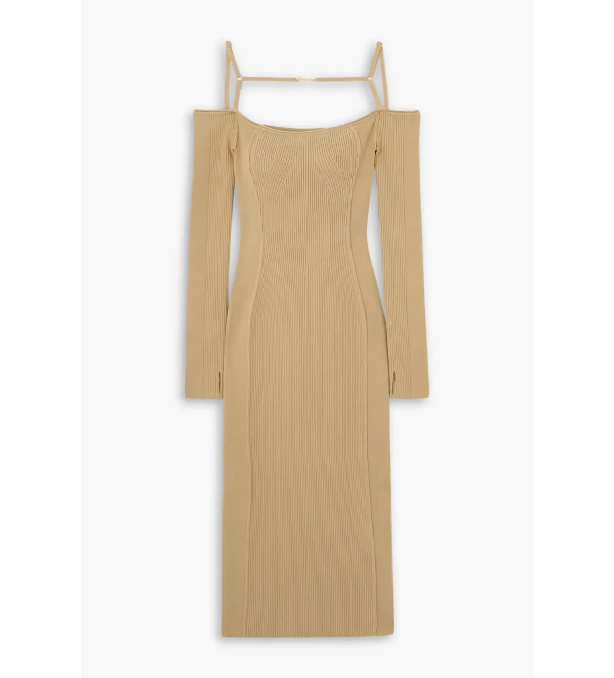 Jacquemus Sierra Embellished Ribbed Knit Midi Dress Sand Size 40 / AU 12 - Image 3
