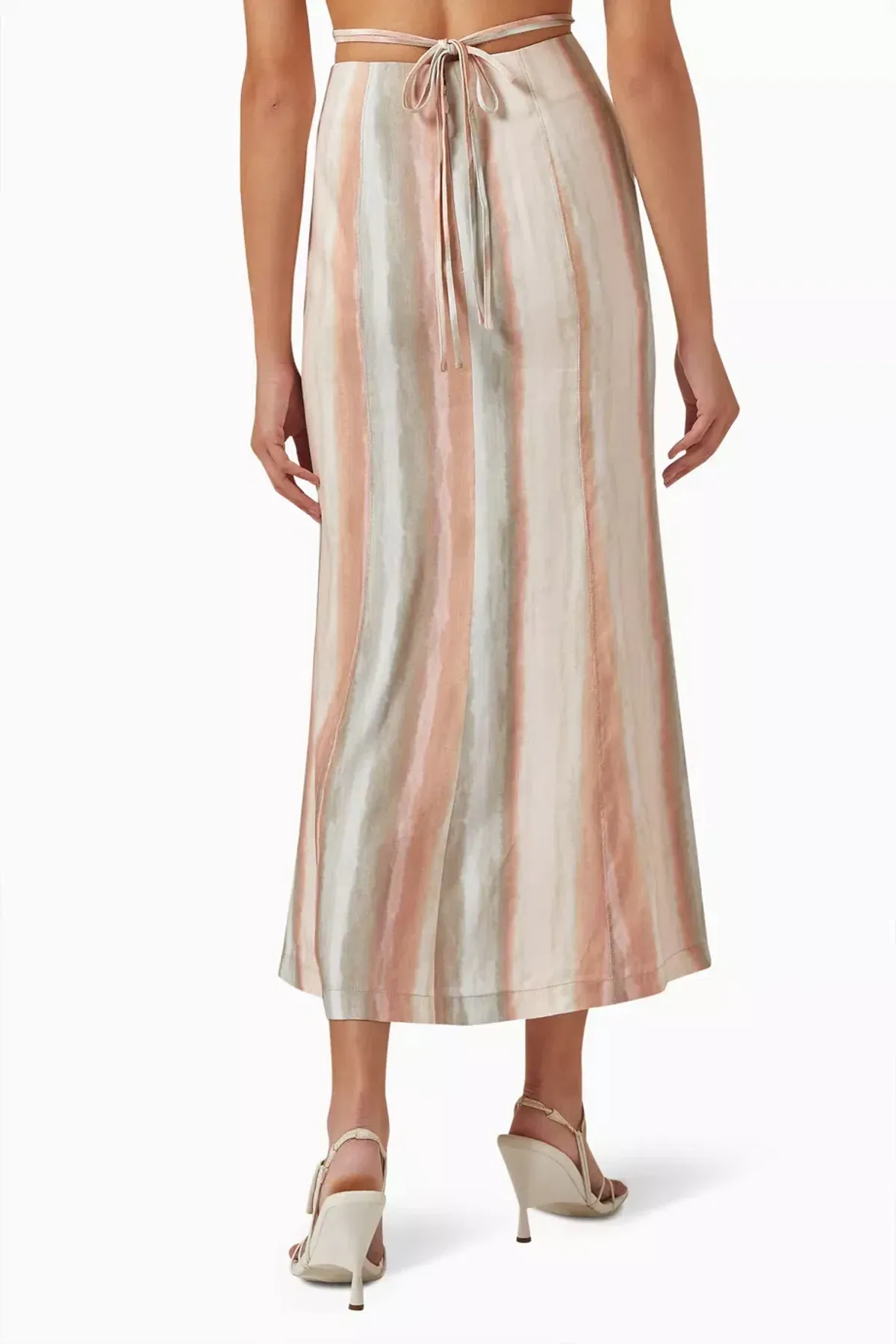 Significant Other Jessica High Waist Linen Blend Midi Skirt Watercolour Stripe Size XL / AU 14 - Image 2
