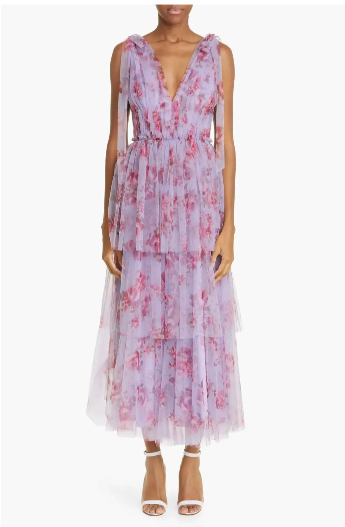 Lela Rose Floral Tiered Tulle Dress Purple Size AU 14 - Image 5