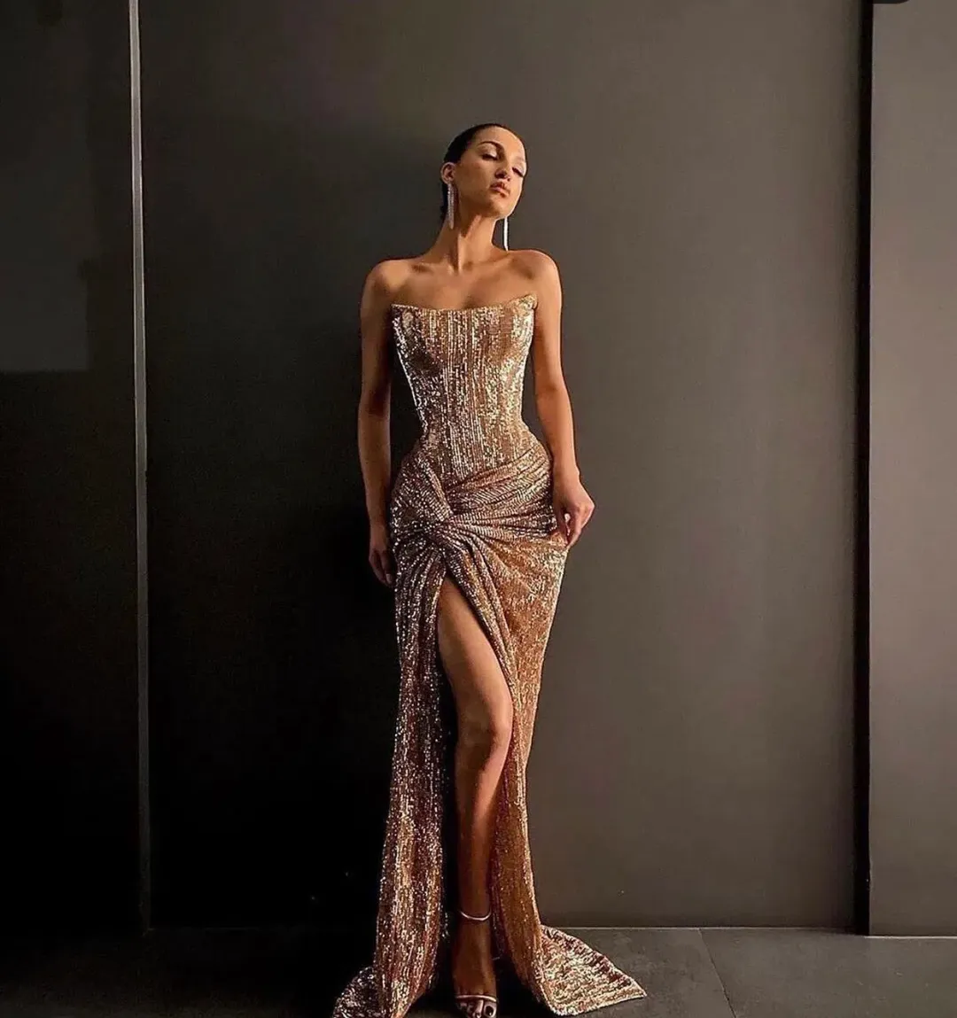 Lia Stublla Chanel Gown Rose Gold Size 6 for rent on The Volte - main image