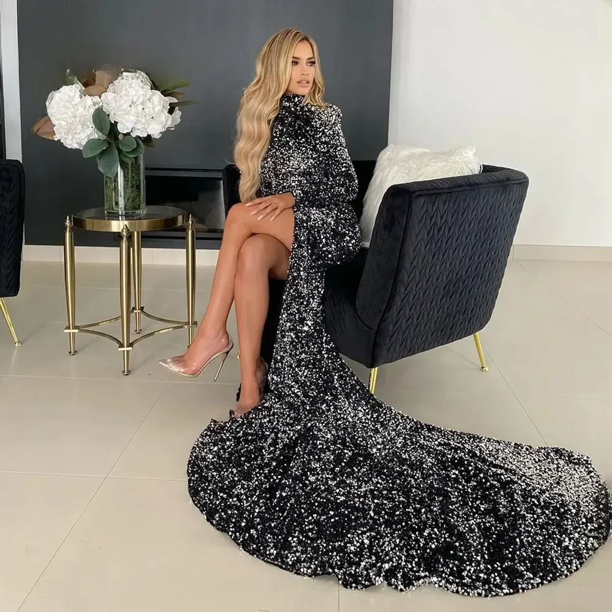 Abyss by Abby Alexia Long Sleeve Gown Gunmetal Size 8 - Image 5