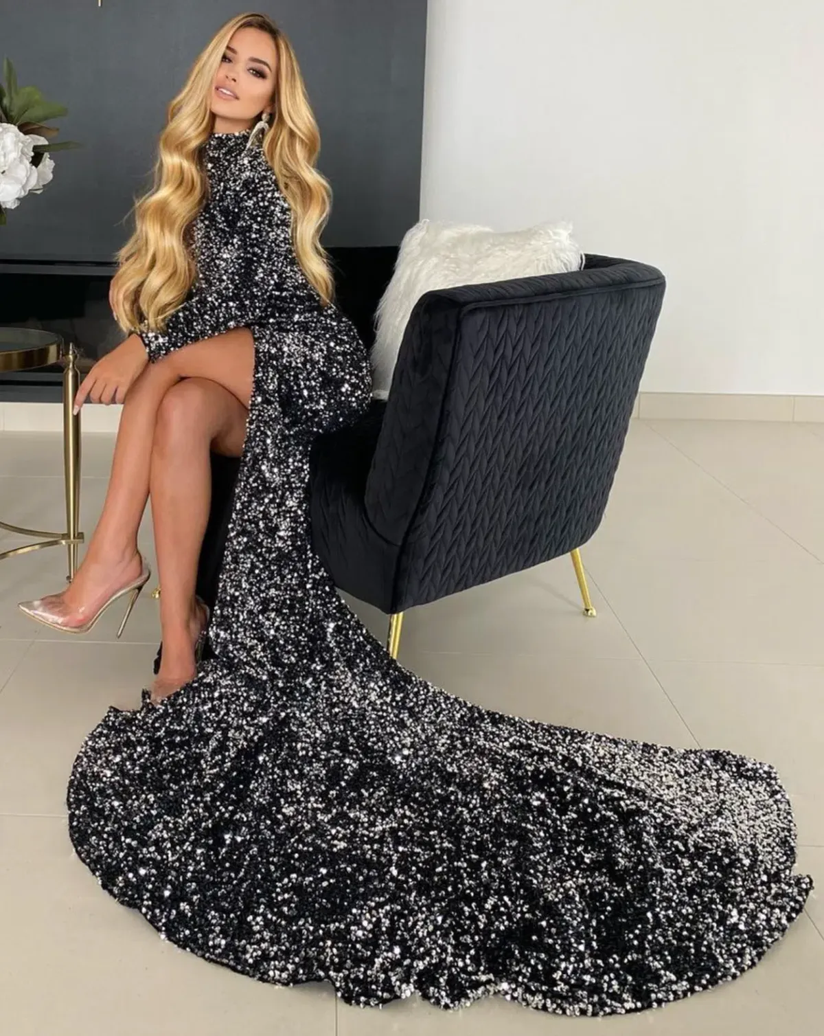 Abyss by Abby Alexia Long Sleeve Gown Gunmetal Size 8 - Image 6