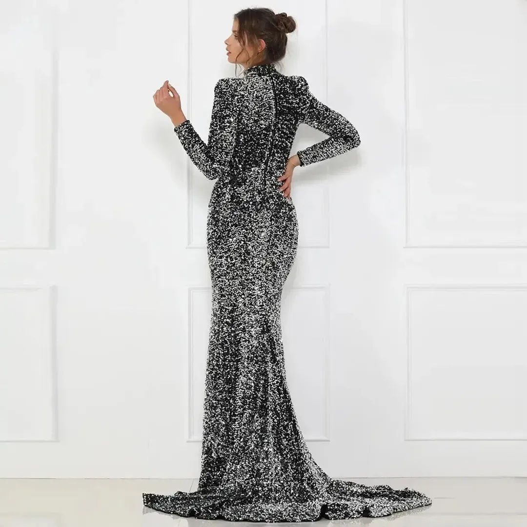 Abyss by Abby Alexia Long Sleeve Gown Gunmetal Size 8 for rent on The Volte - main image