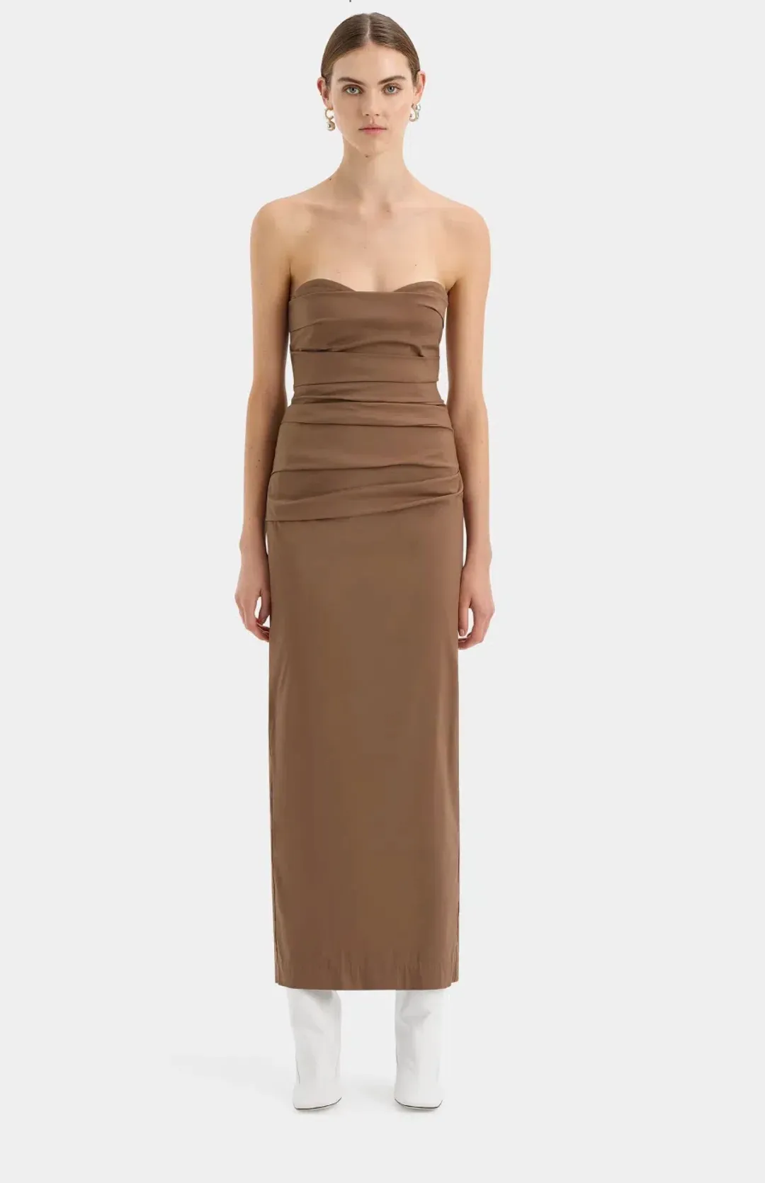 Sir The Label Alba Strapless Gown Maxi Dress in Mocha Brown Size 1 / AU 8 / S for rent on The Volte - main image