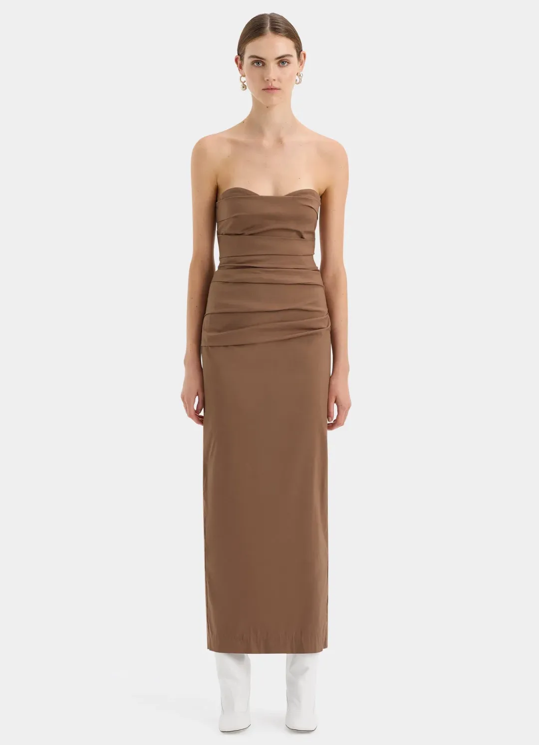 Sir The Label Alba Strapless Gown Maxi Dress in Mocha Brown Size 1 / AU 8 / S for rent on The Volte - main image