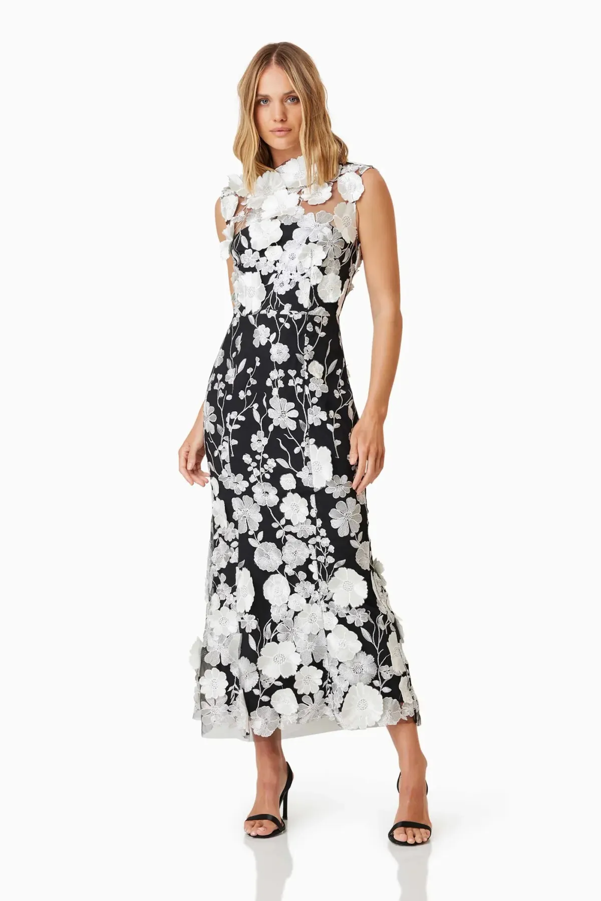 Elliatt Selene Cocktail Midi Dress Black Floral Size M / AU 10 - Image 1