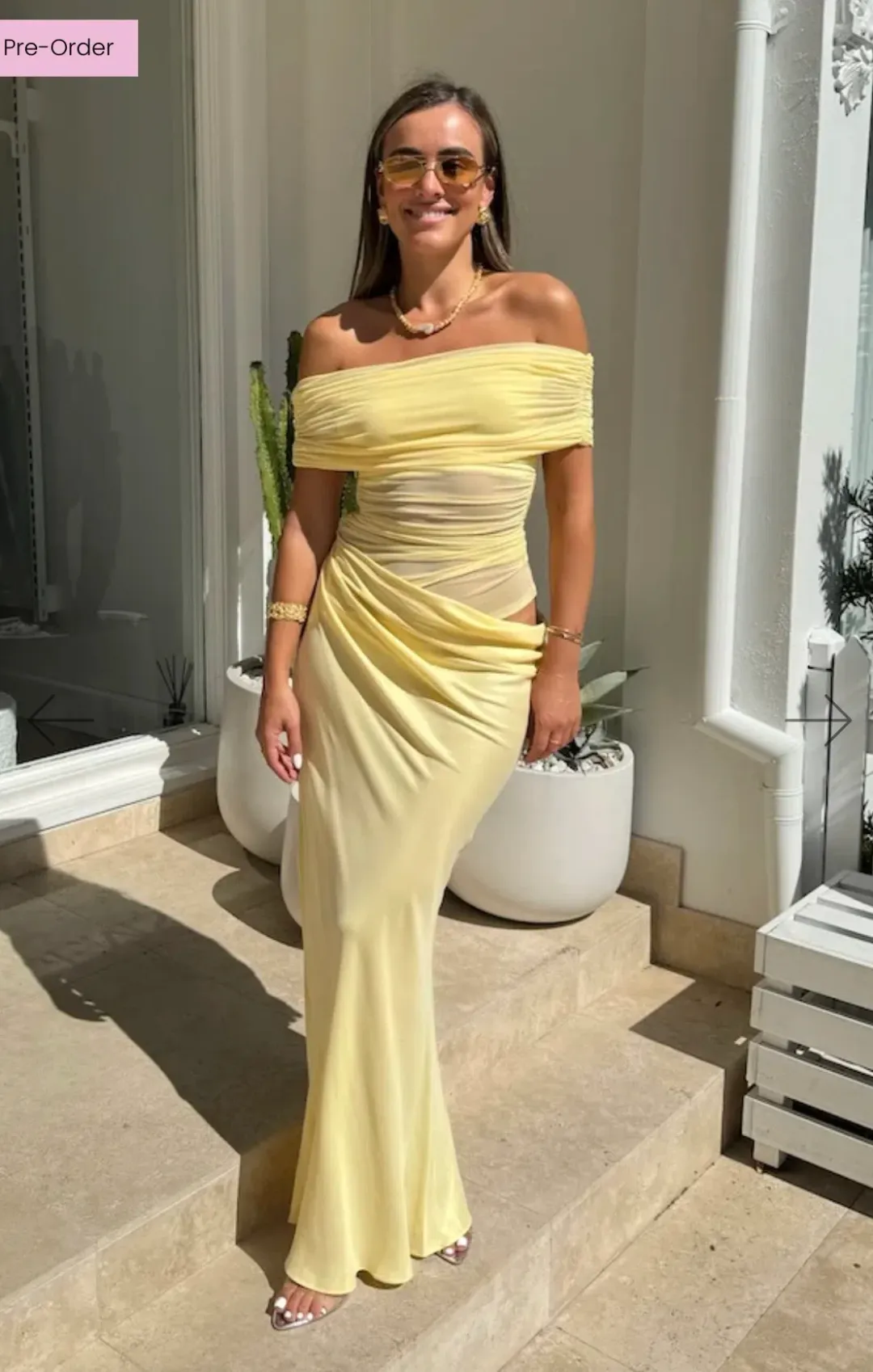 Benni Nico off Shoulder Maxi Dress in Butter Size 8 for rent on The Volte - main image