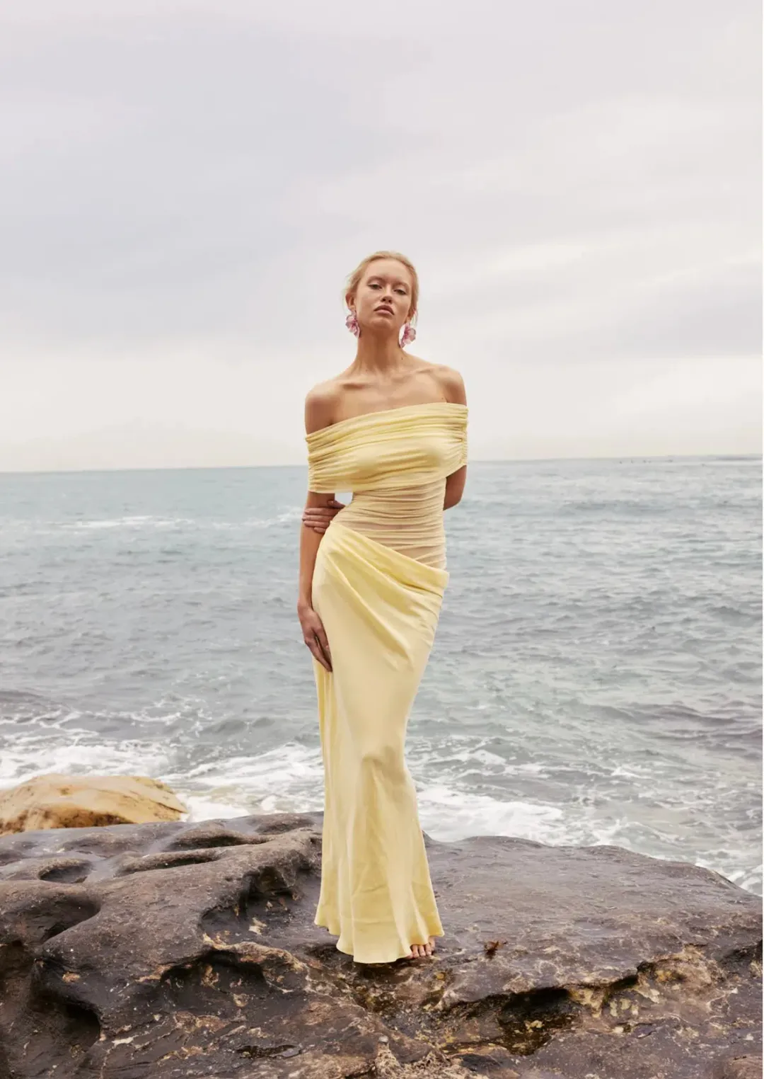 Benni Nico off Shoulder Maxi Dress in Butter Size 8 for rent on The Volte - main image