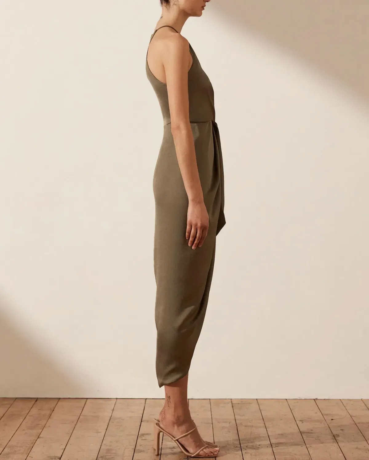 Shona Joy Luxe Tie Front Sleeveless Midi Dress Pine Valley Size 6 - Image 2