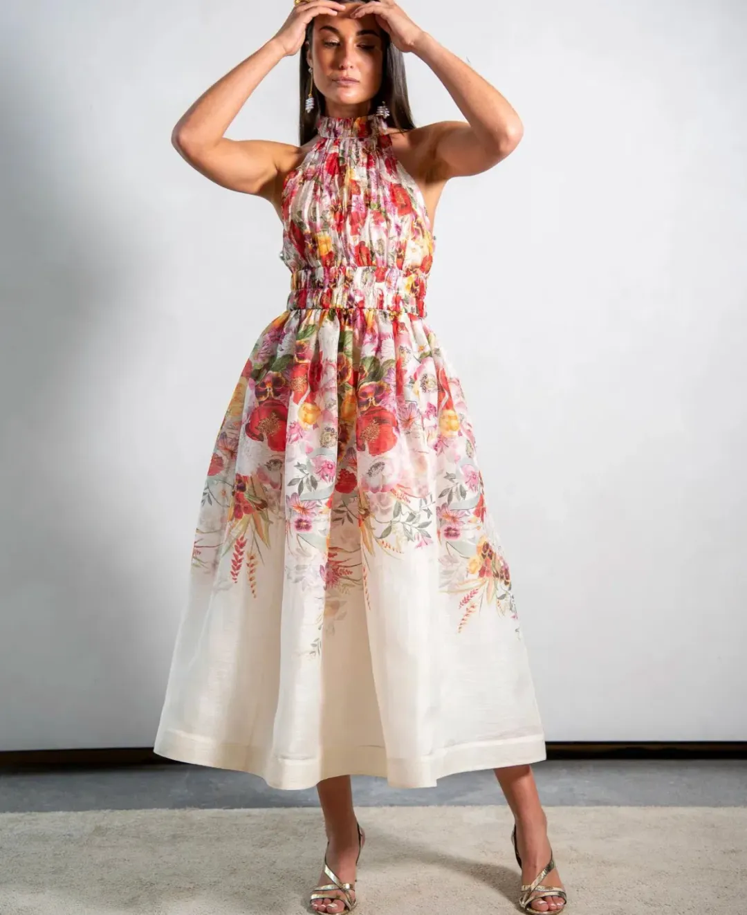 Zimmermann  Wonderland Halter Midi Dress Floral  Size 0/Au 8  for rent on The Volte - main image
