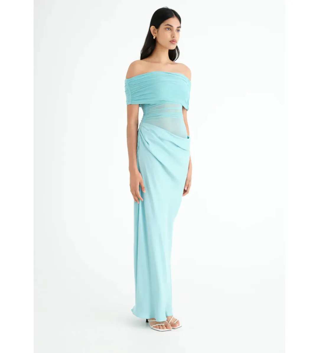 Benni Nico Off-Shoulder Maxi Dress in Aquamarine Size AU 8 for rent on The Volte - main image