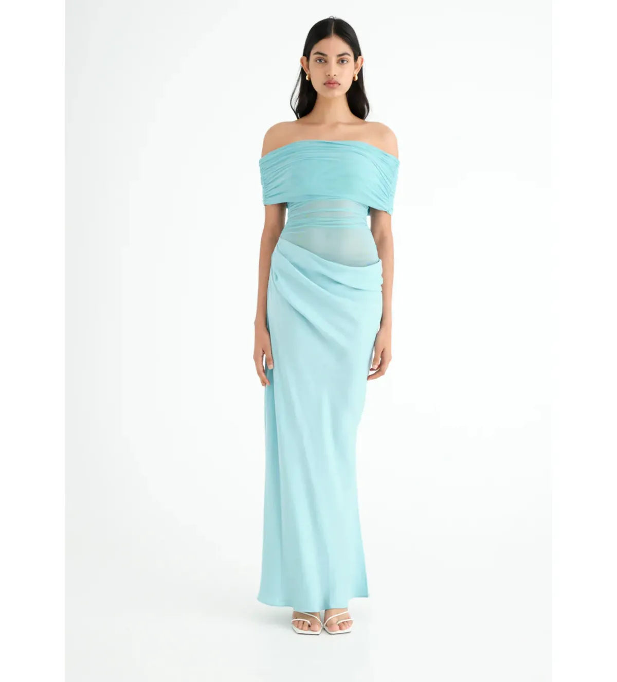 Benni Nico Off-Shoulder Maxi Dress in Aquamarine Size AU 8 - Image 1