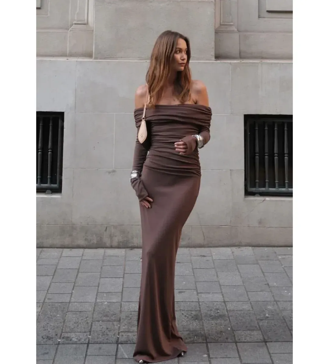 Benni Lorena Maxi Dress Ash Brown Size S / AU 8  for rent on The Volte - main image