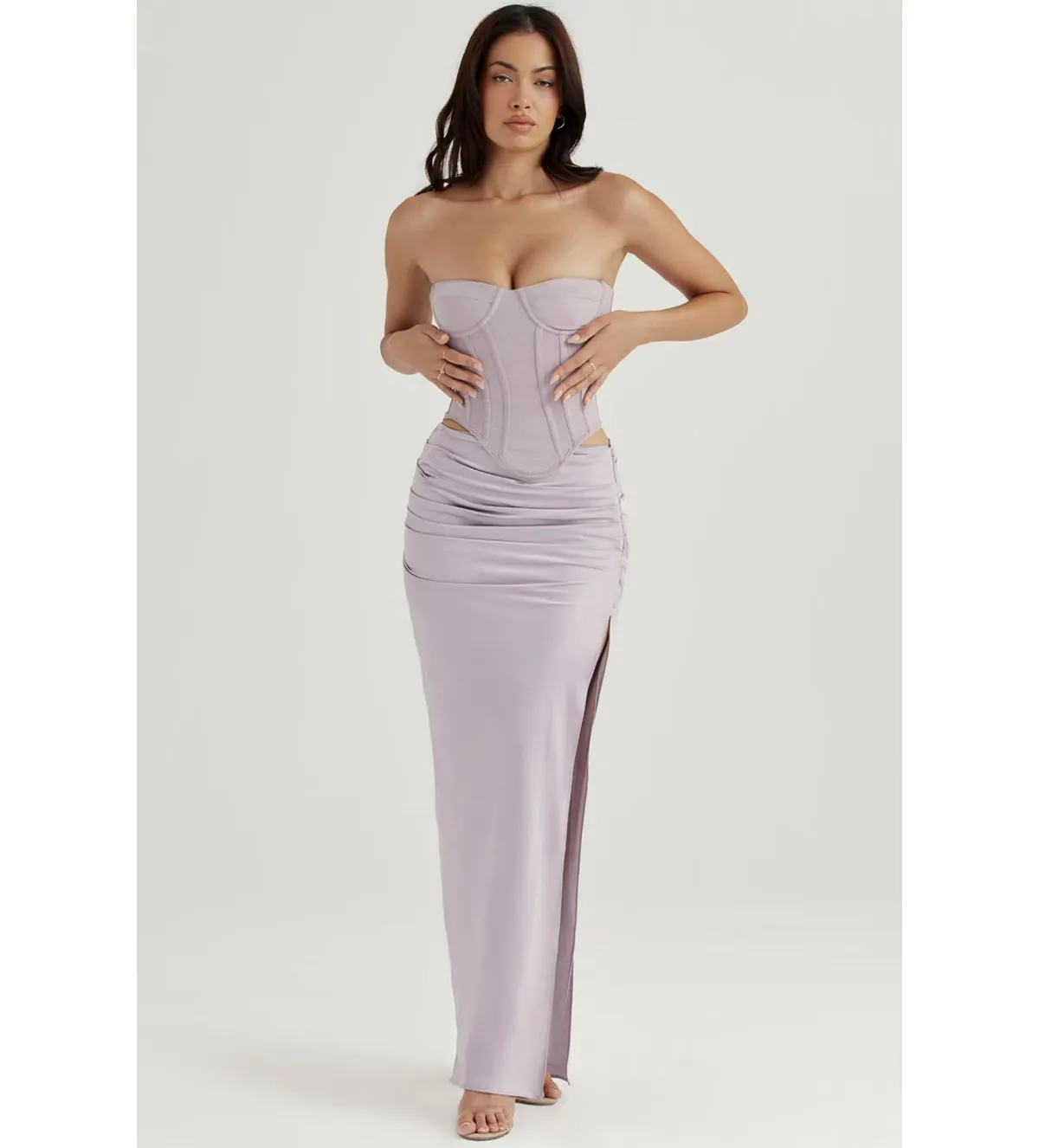 House of CB Half Underwired Corset and Jia Satin Gathered Maxi Skirt in Silver Size XS / AU 6 - Image 3