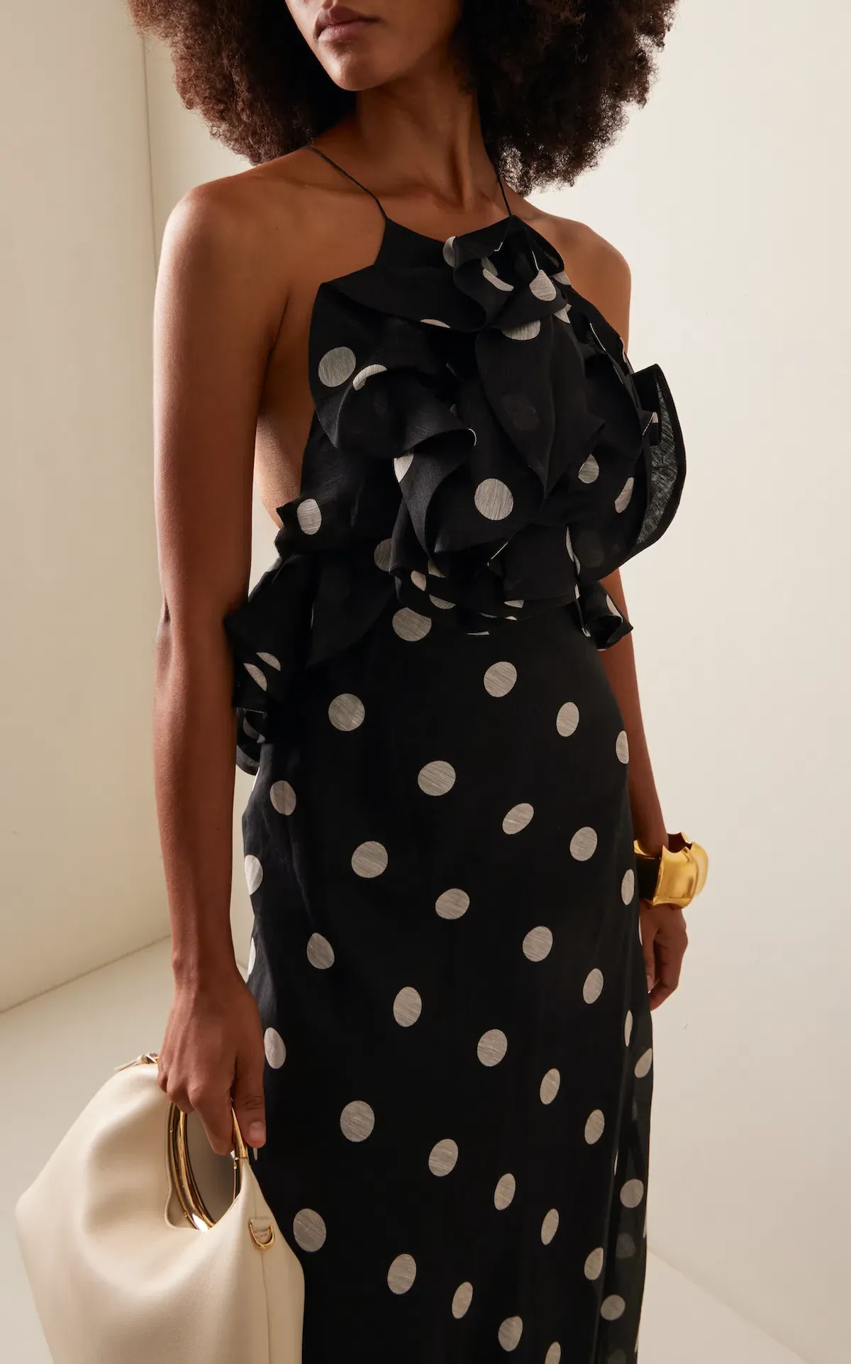 Zimmermann Crush Ruffle Halter Maxi Dress in Black/Cream Dot Size 2 / AU 12 - Image 2