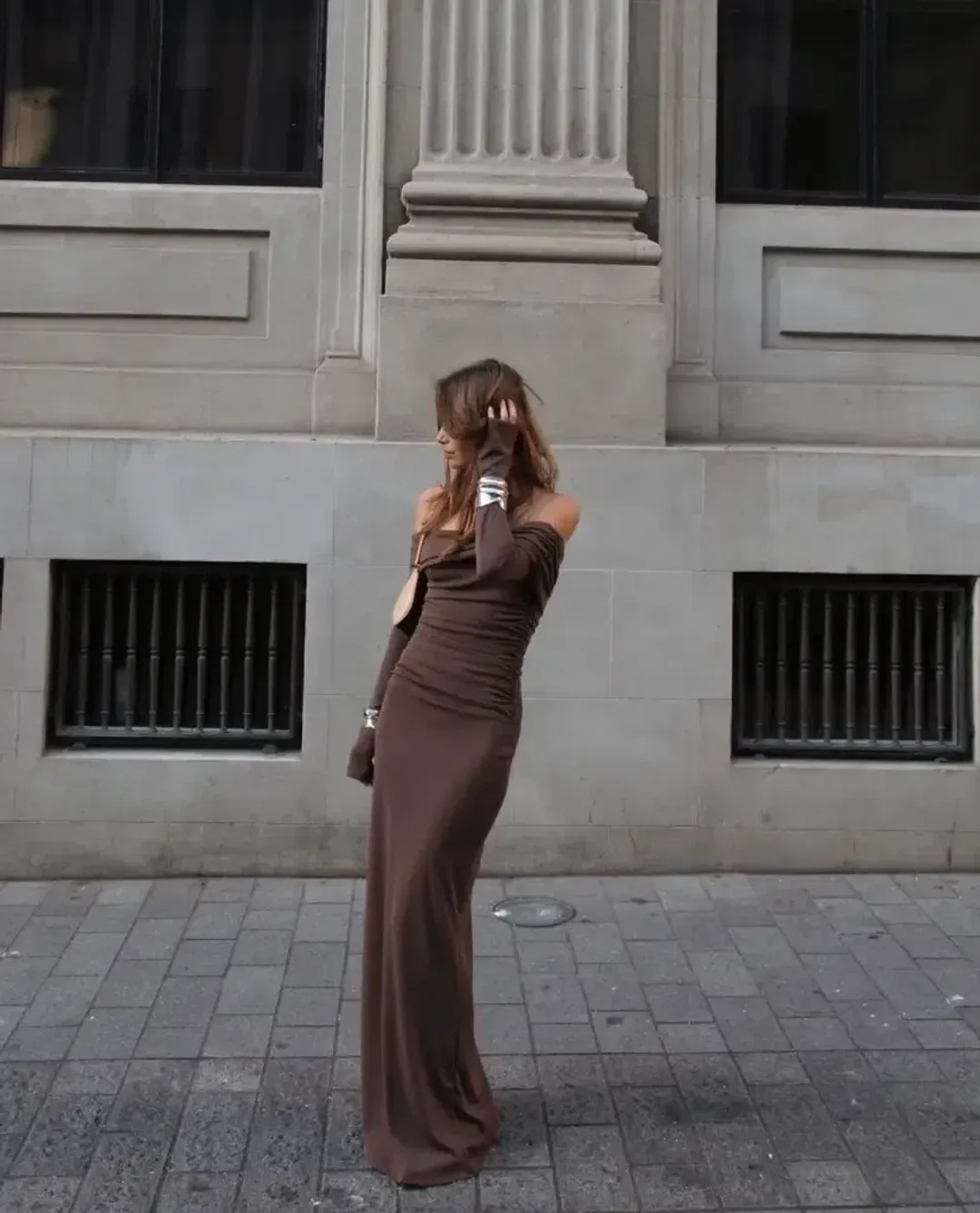 Benni Lorena Maxi Dress in Ash Brown Size 8 for rent on The Volte - main image