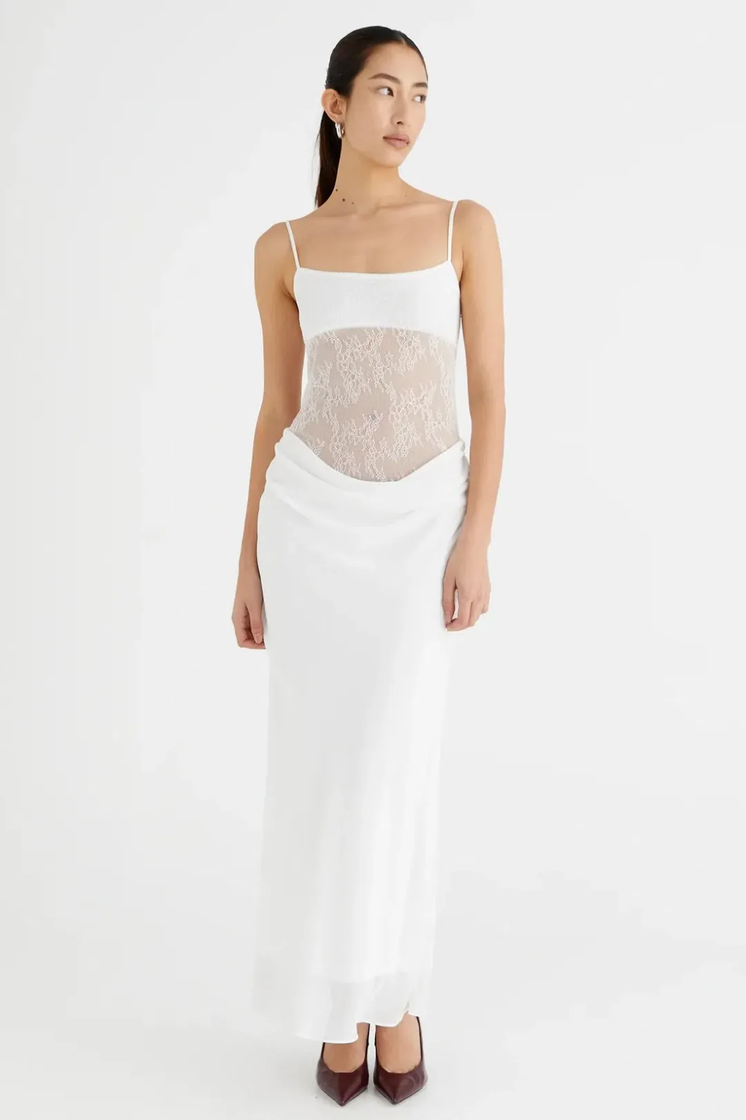 Benni Gabriel Maxi Dress White Lace Size 8 for rent on The Volte - main image