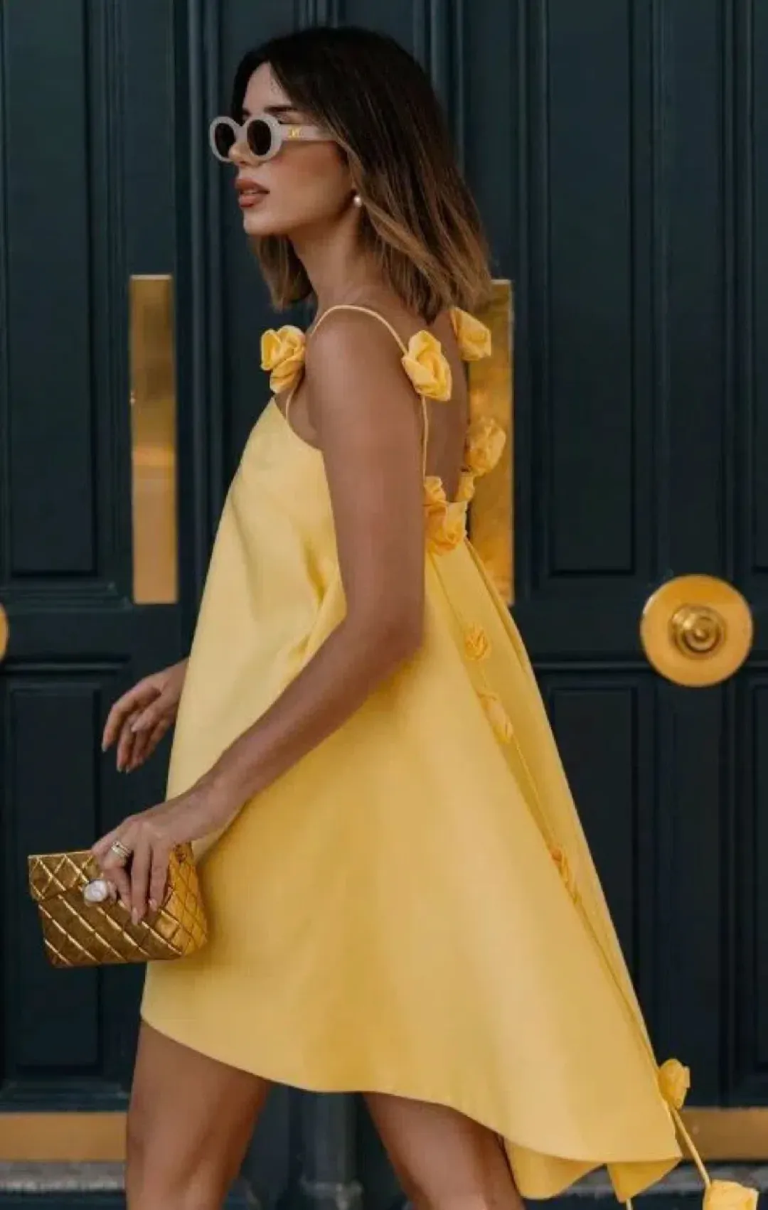 Leo Lin Fiona Rose Mini Dress Sorbet Yellow Size 12 for rent on The Volte - main image