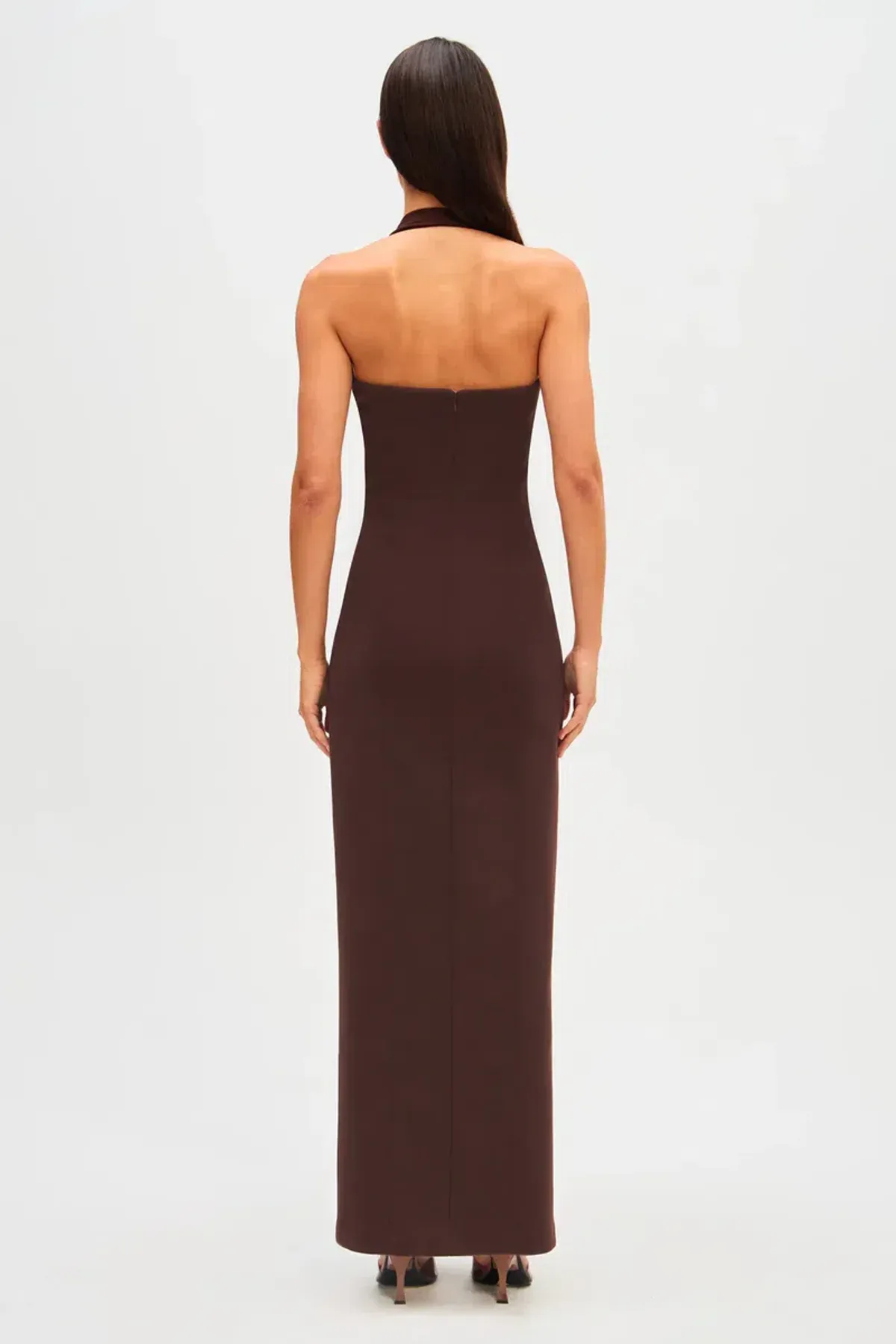 Misha Amora Crepe Maxi Dress Brown Size 10/M - Image 3