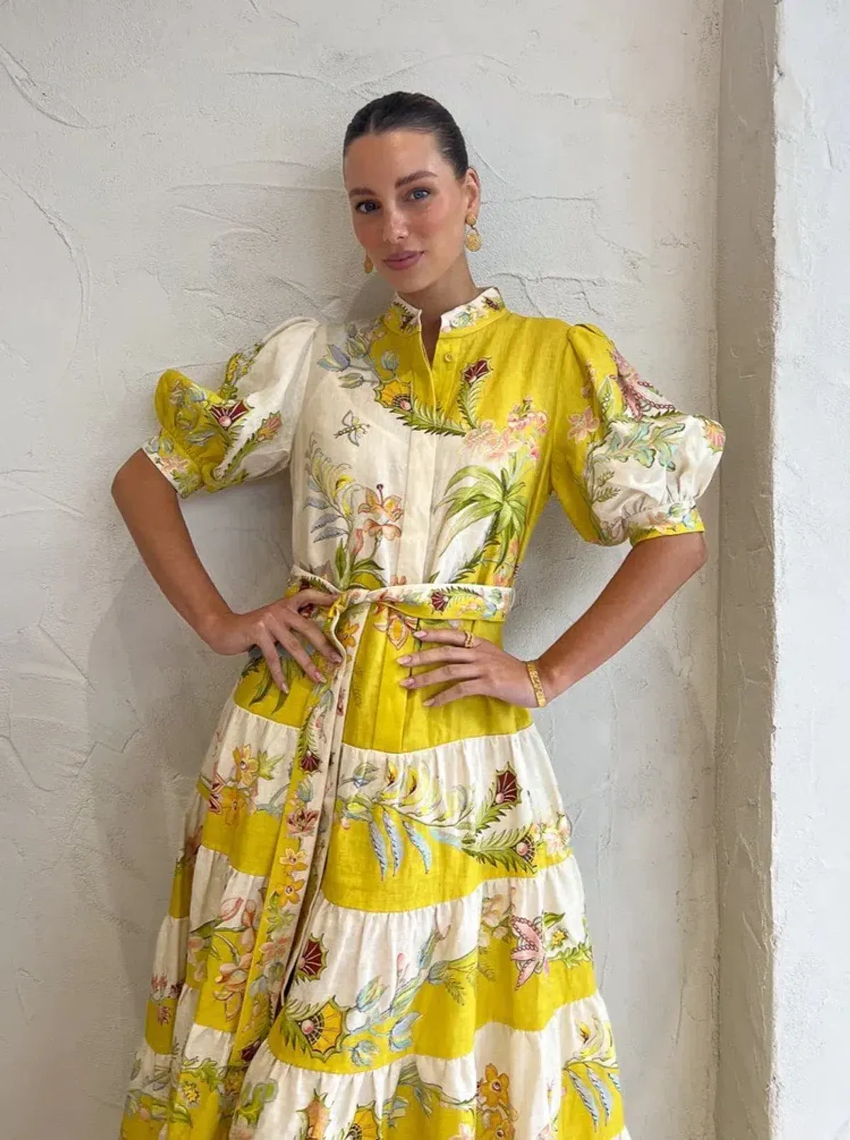 Alemais Ira Tiered Midi Dress Lemon/Cream Size AU 10 - Image 7