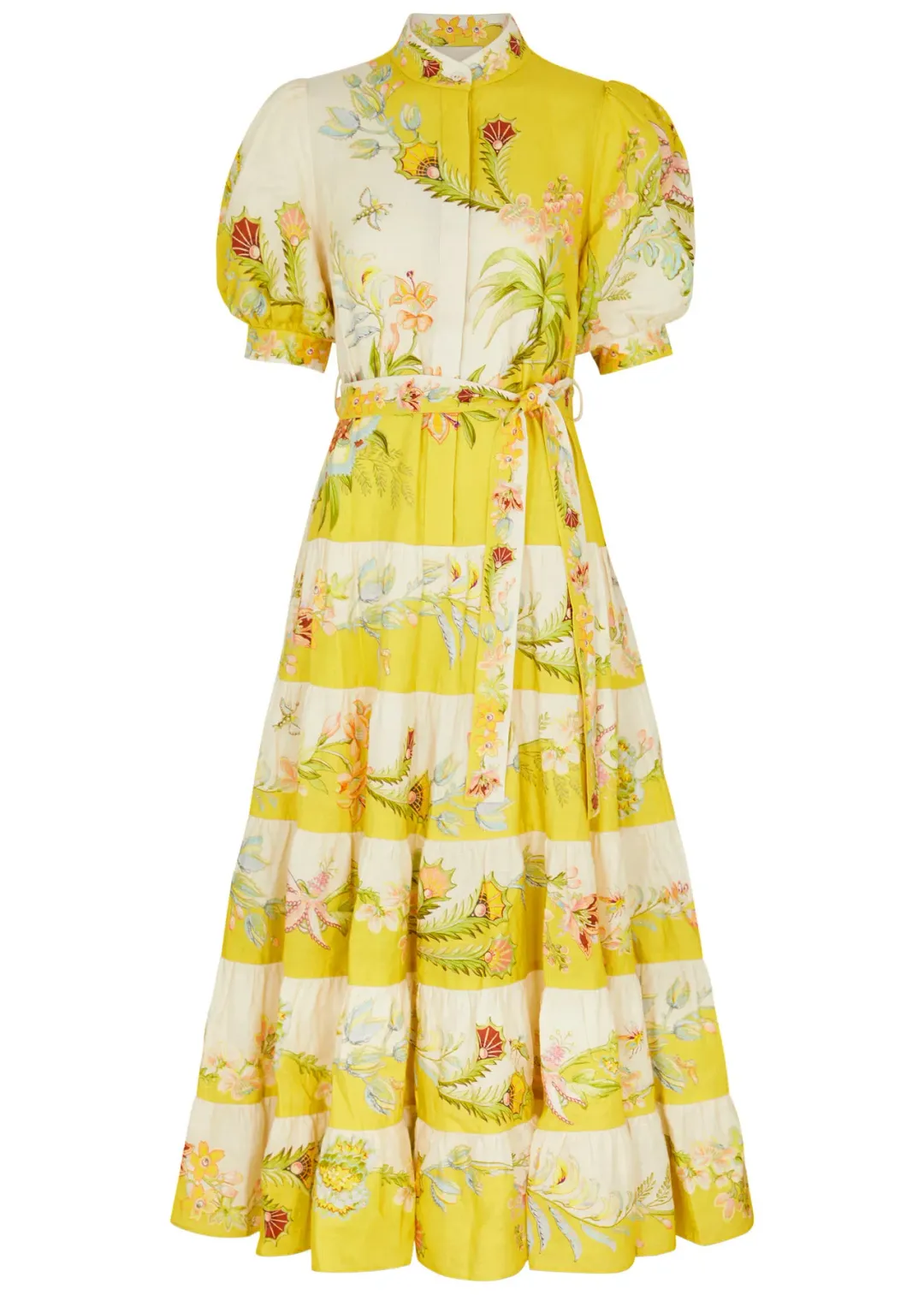 Alemais Ira Tiered Midi Dress Lemon/Cream Size AU 10 for rent on The Volte - main image