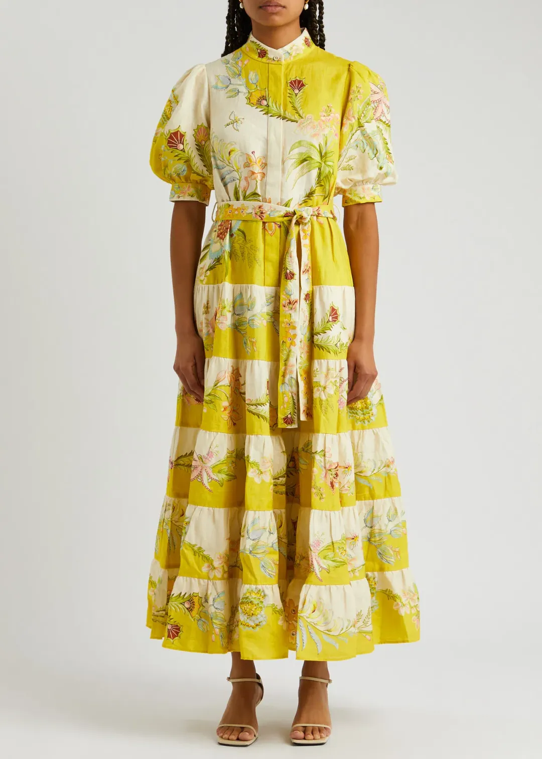 Alemais Ira Tiered Midi Dress Lemon/Cream Size AU 10 for rent on The Volte - main image