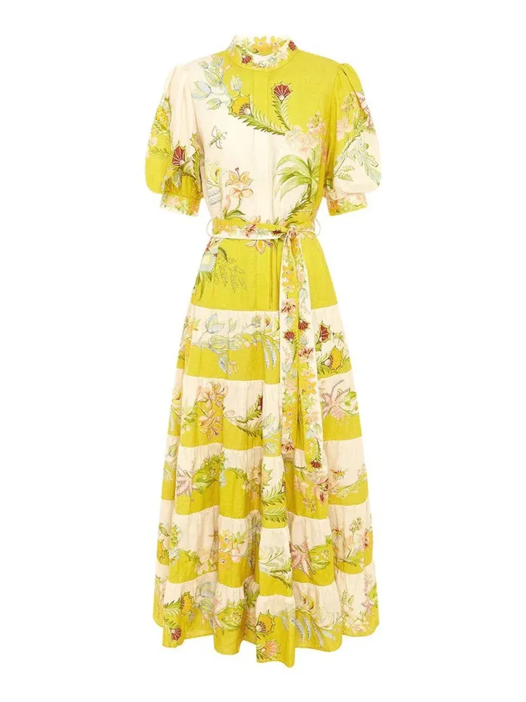 Alemais Ira Tiered Midi Dress Lemon/Cream Size AU 10 for rent on The Volte - main image