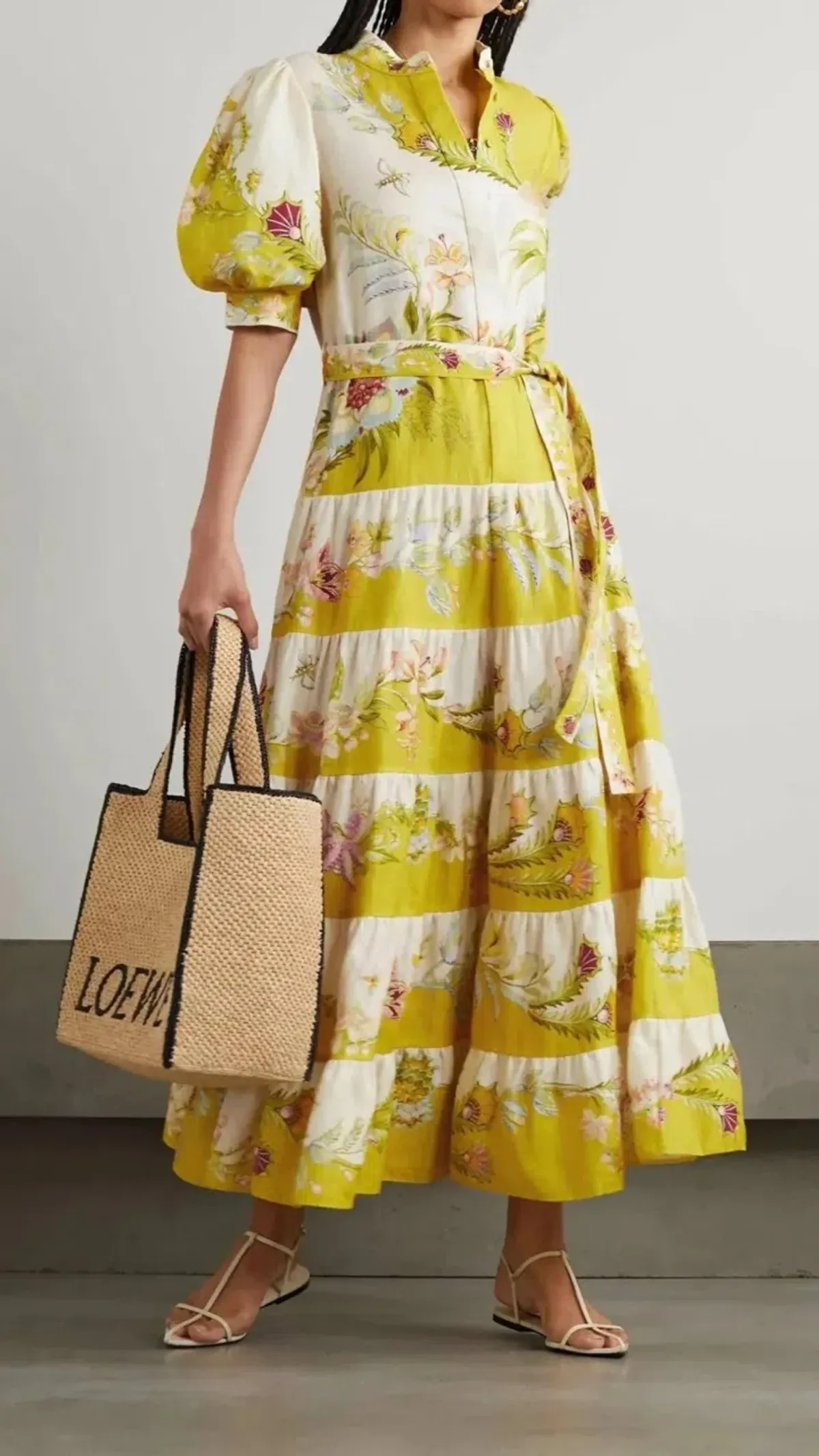 Alemais Ira Tiered Midi Dress Lemon/Cream Size AU 10 - Image 12