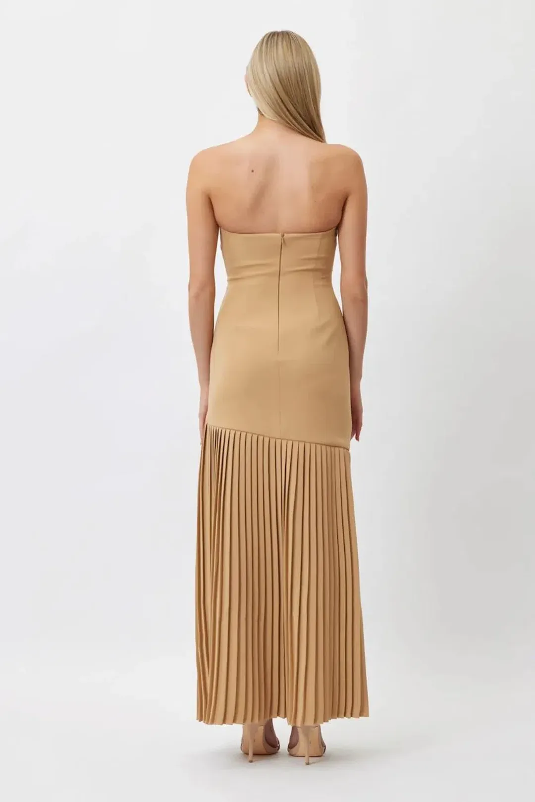 Bianca and Bridgett Mara Pleated Maxi Dress Beige Size 12 for rent on The Volte - main image