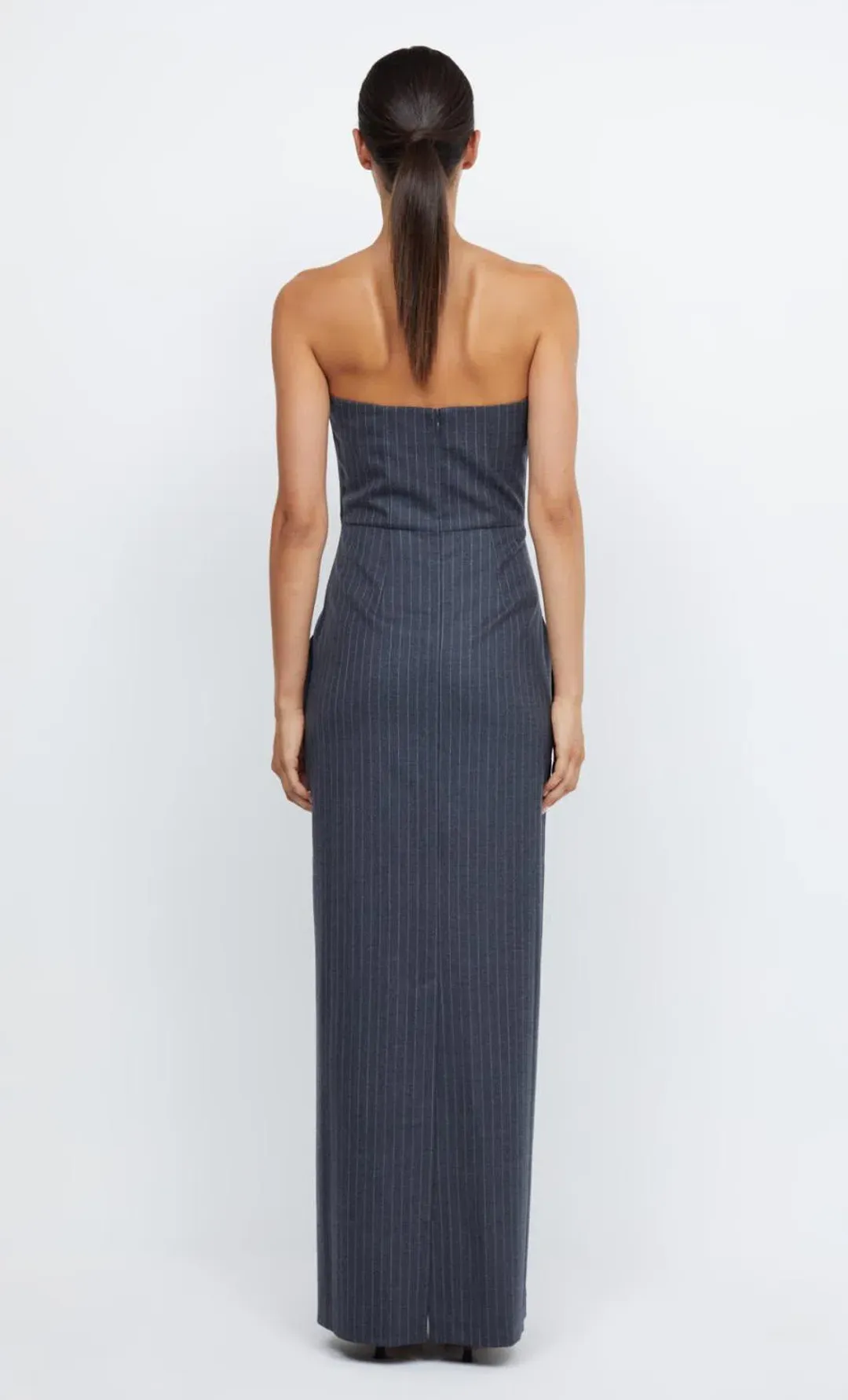 Bec & Bridge Pine Strapless Maxi Dress in Charcoal Pinstripe Size 8 for rent on The Volte - main image
